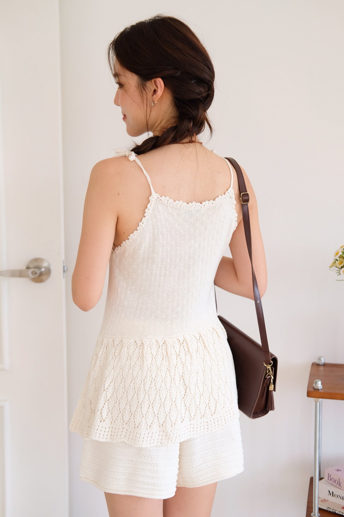 Jamie Self Tie Peplum Knit Top (Cream)