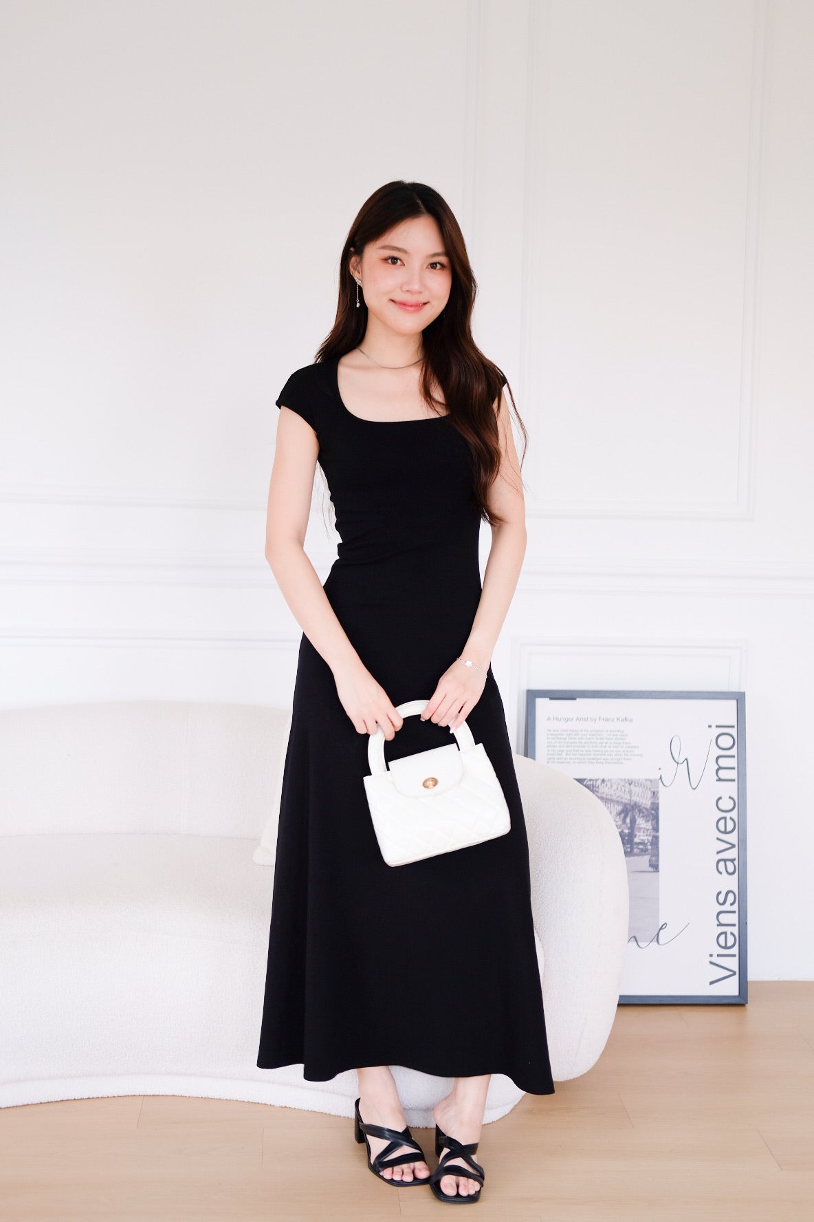 Jillian Padded Skater Maxi Dress (Black)