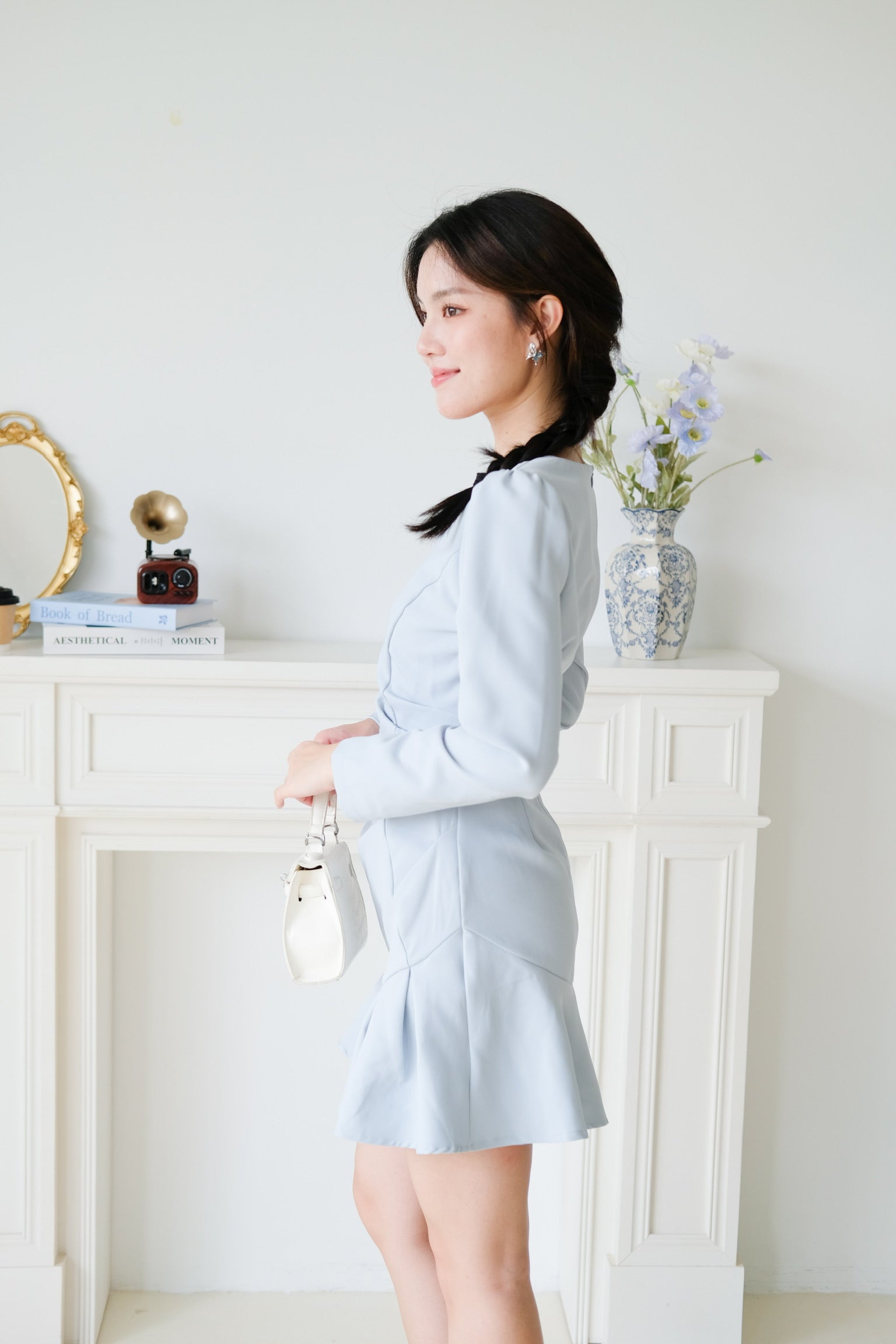 Phoebe Sleeves Ruffle Dress (Dusty Blue)