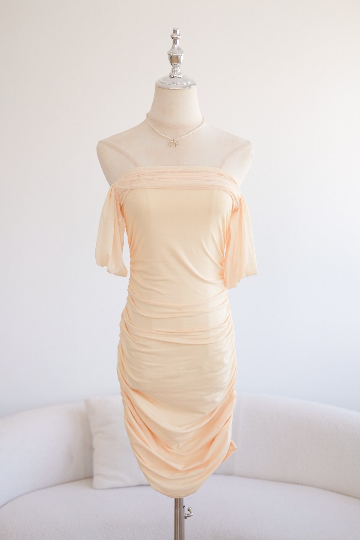 Yellow Ruched Mesh Bodycon Mini Dress