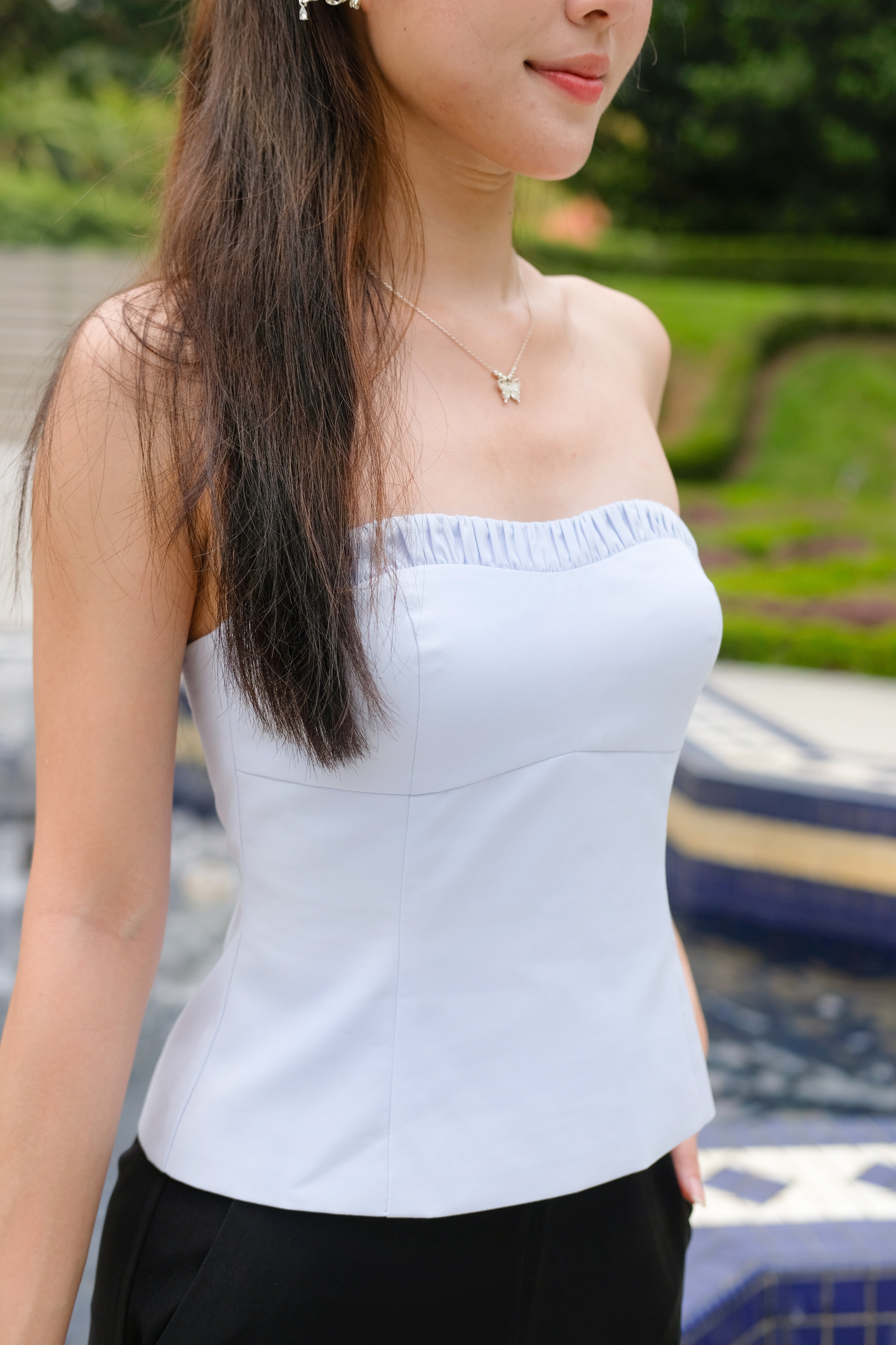 Ethereal Ruched Padded Tube Top (Baby Blue)