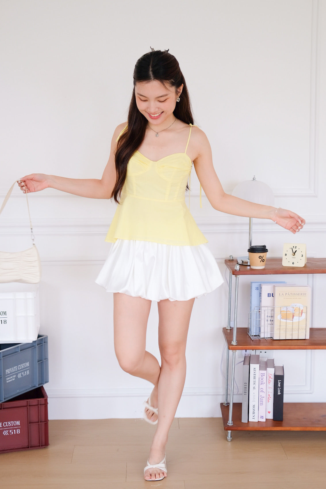 Mona Self Tie Ribbon Peplum Top (Yellow)