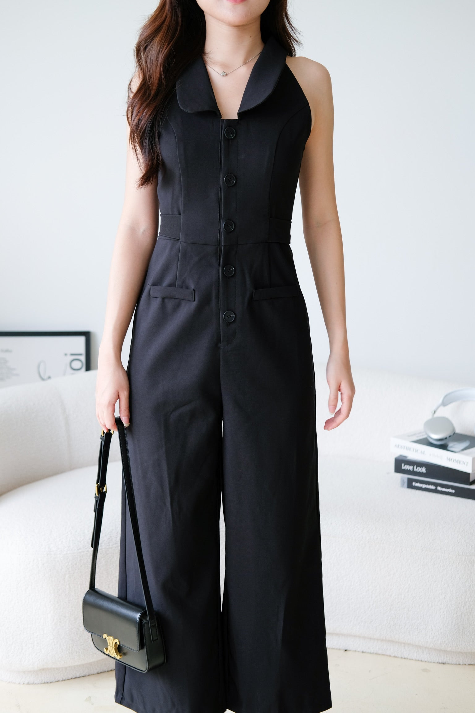 Day and Night Collared Long Jumpsuit (Black)