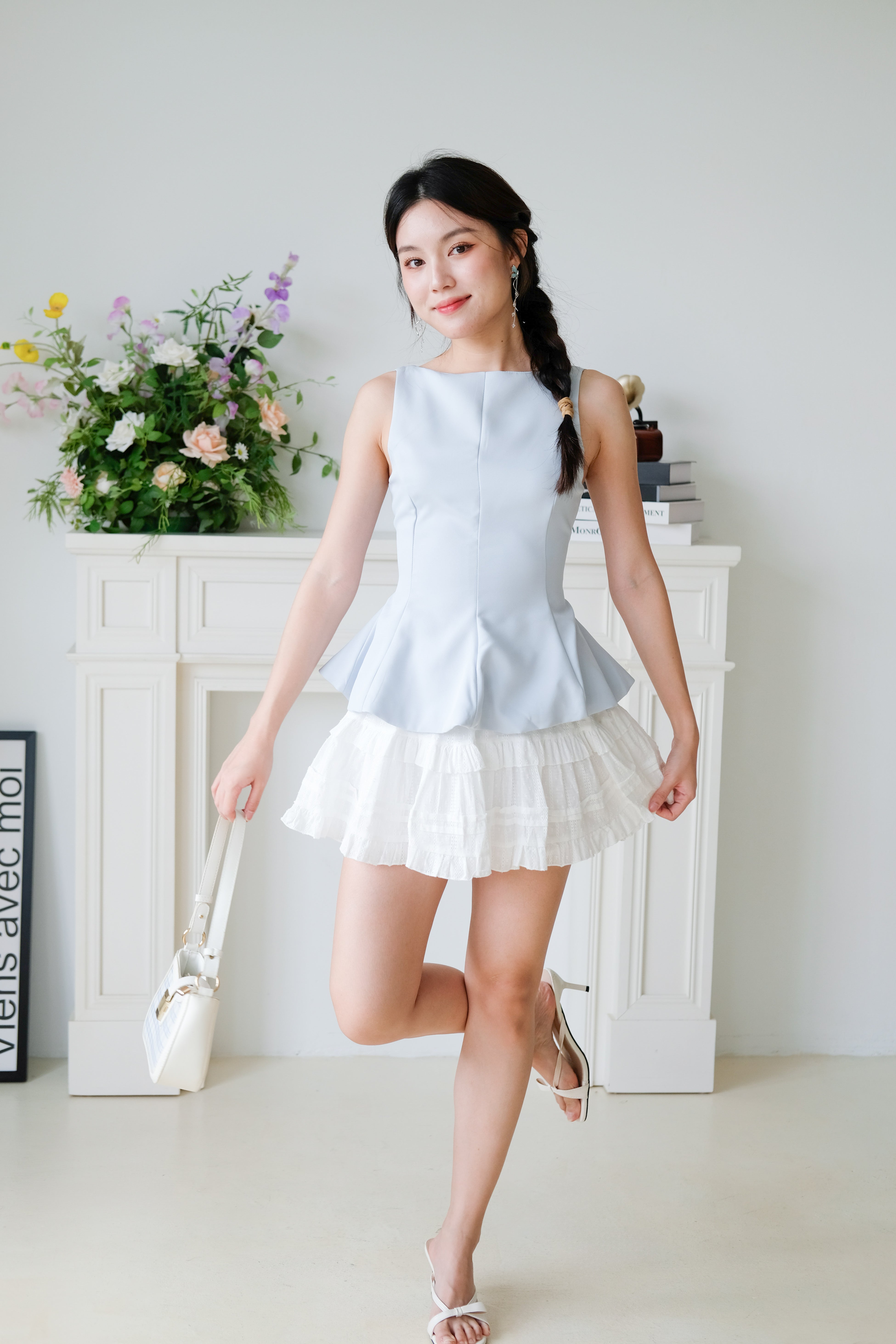 Belle Bareback Peplum Top (Baby Blue)