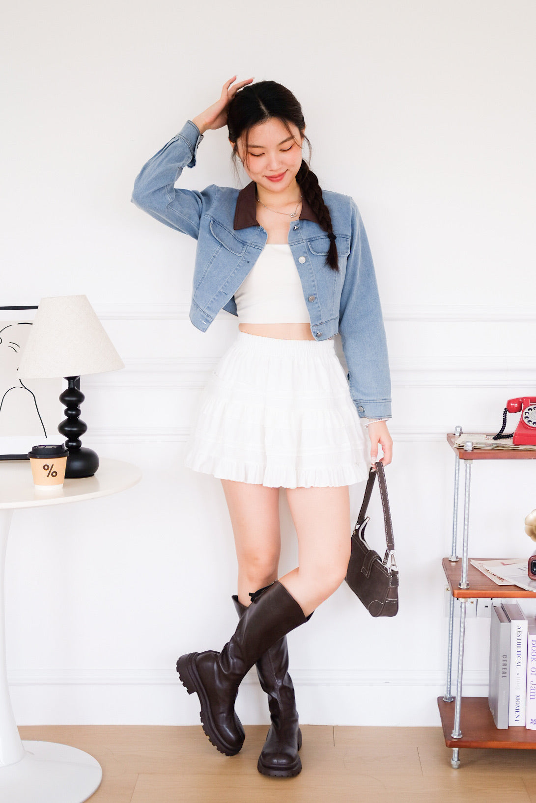 Crosby Contrast Denim Cropped Jacket (Light Blue)