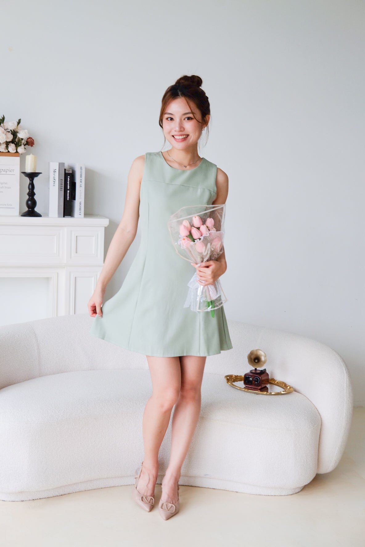 Yuna Classic A Line Dress (Avocado Green)