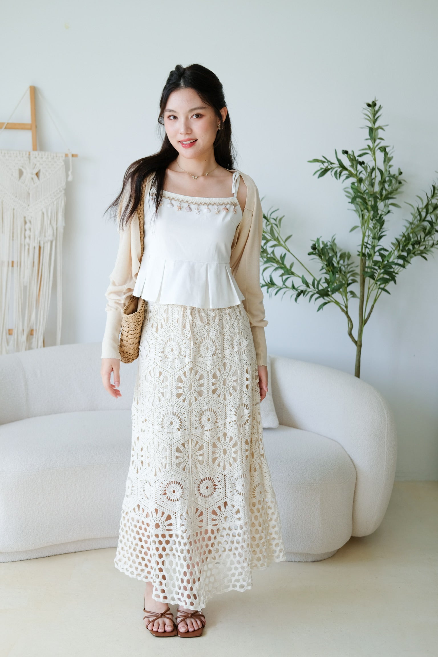 Blaire Bolero Cotton Cardigan (Beige)