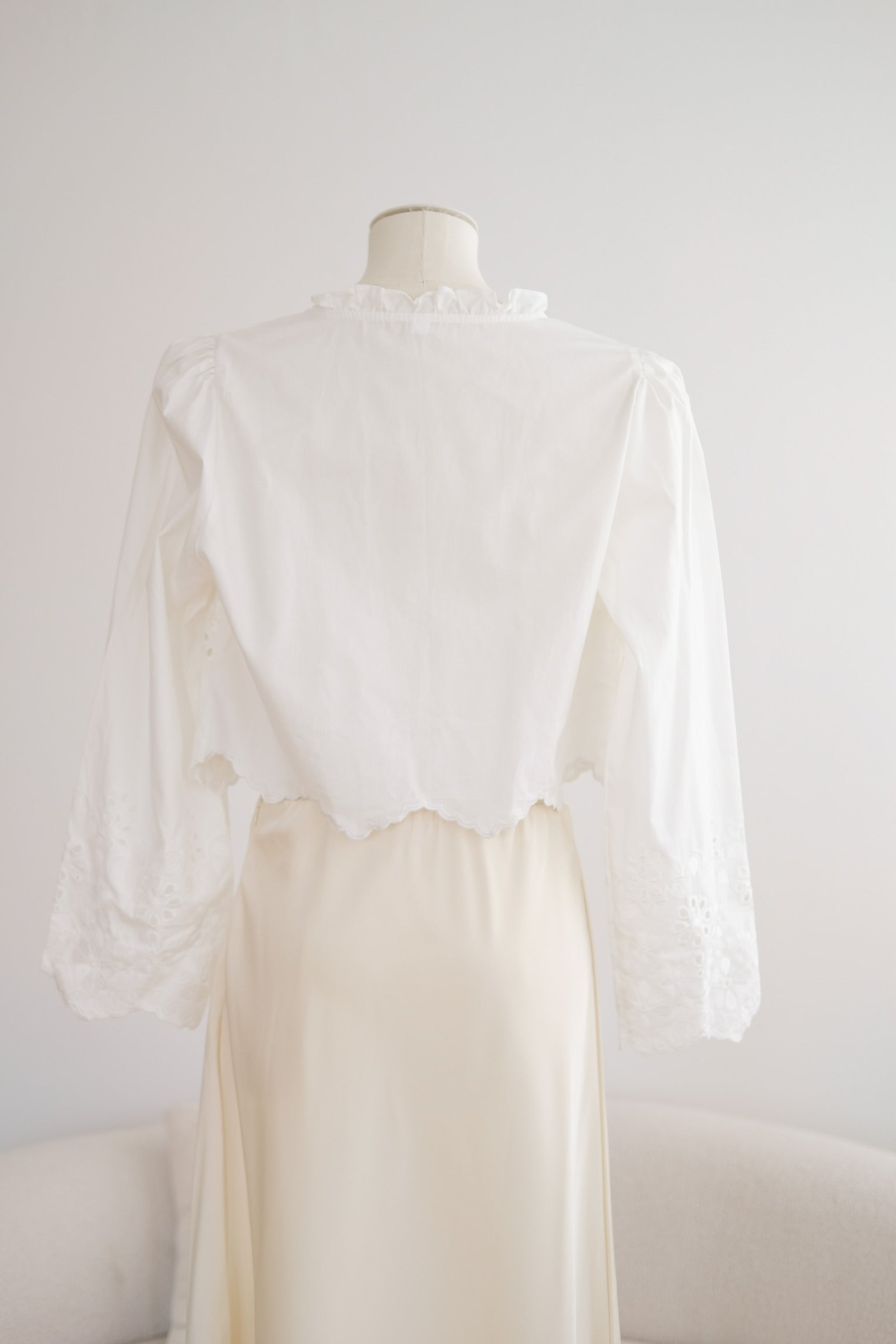 White Organza Ribbon Long Sleeves Top