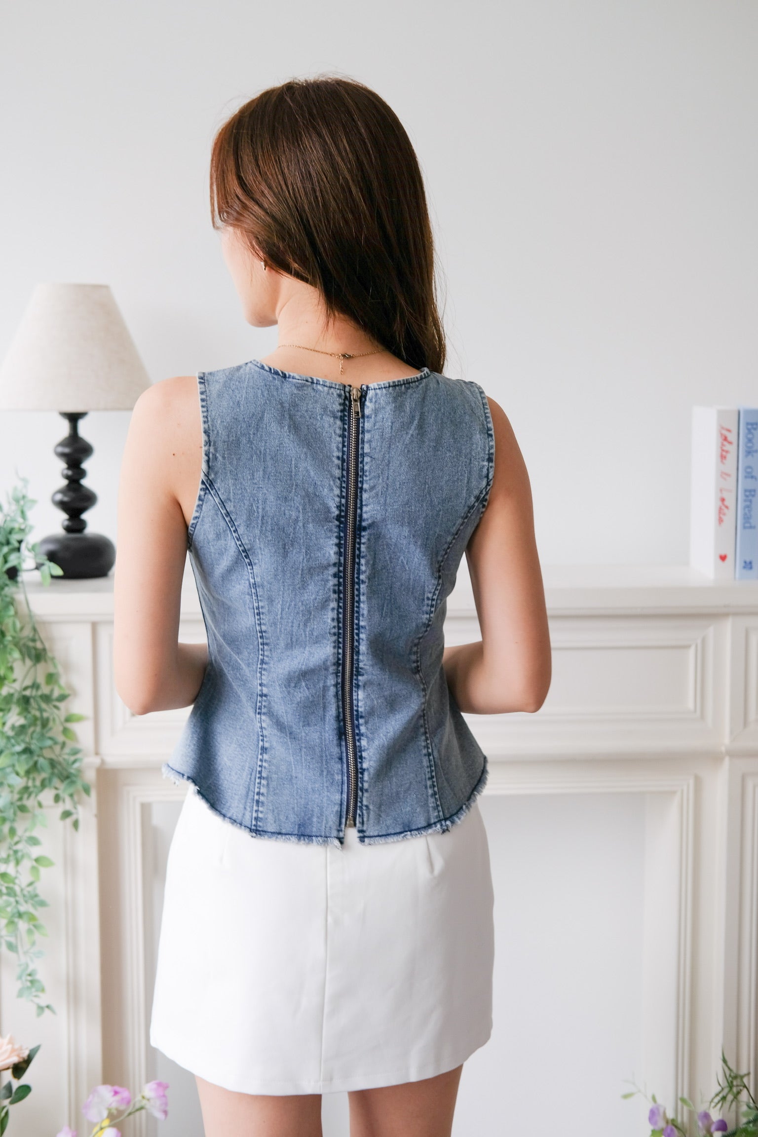 Alda Peplum Denim Top (Light Blue)