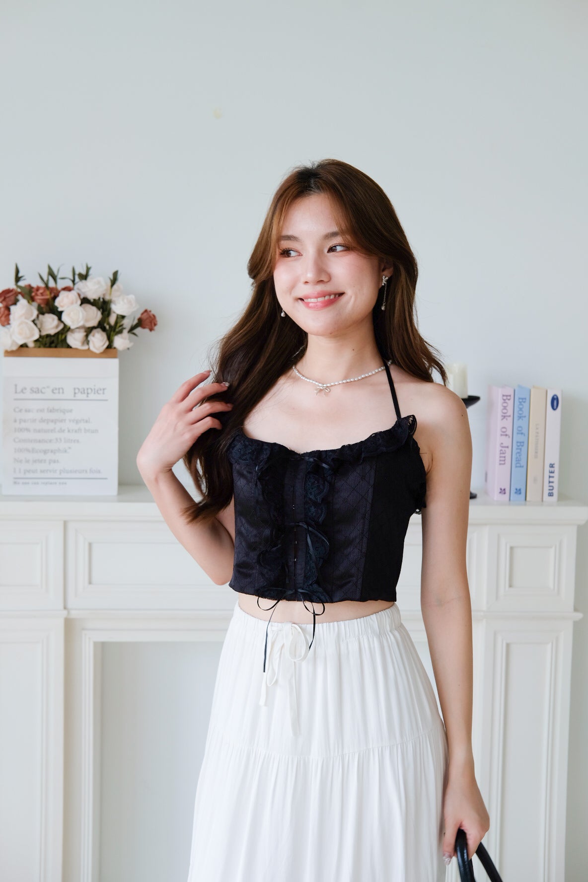 Alianna Lace Corset Crop Top (Black)