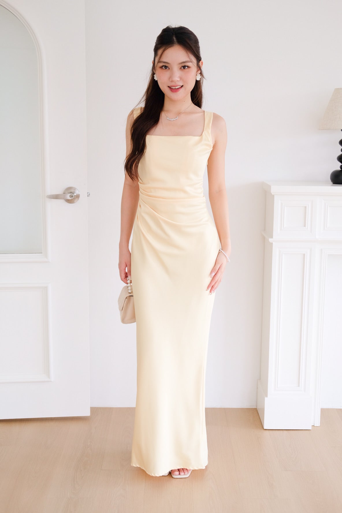 Adora Satin Mermaid Maxi Dress (Light Yellow)