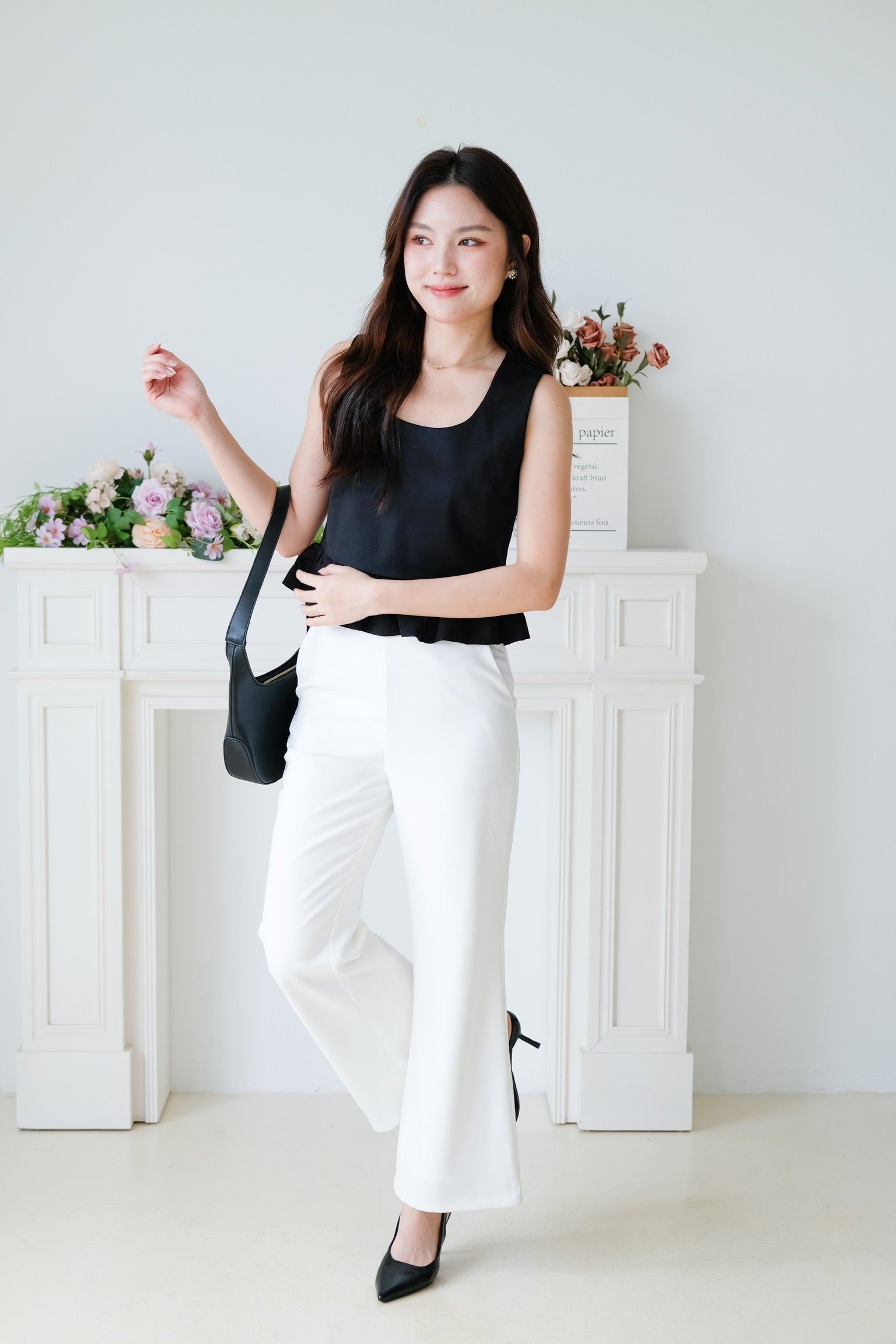 Vivara Ruffle Peplum Crop (Black)