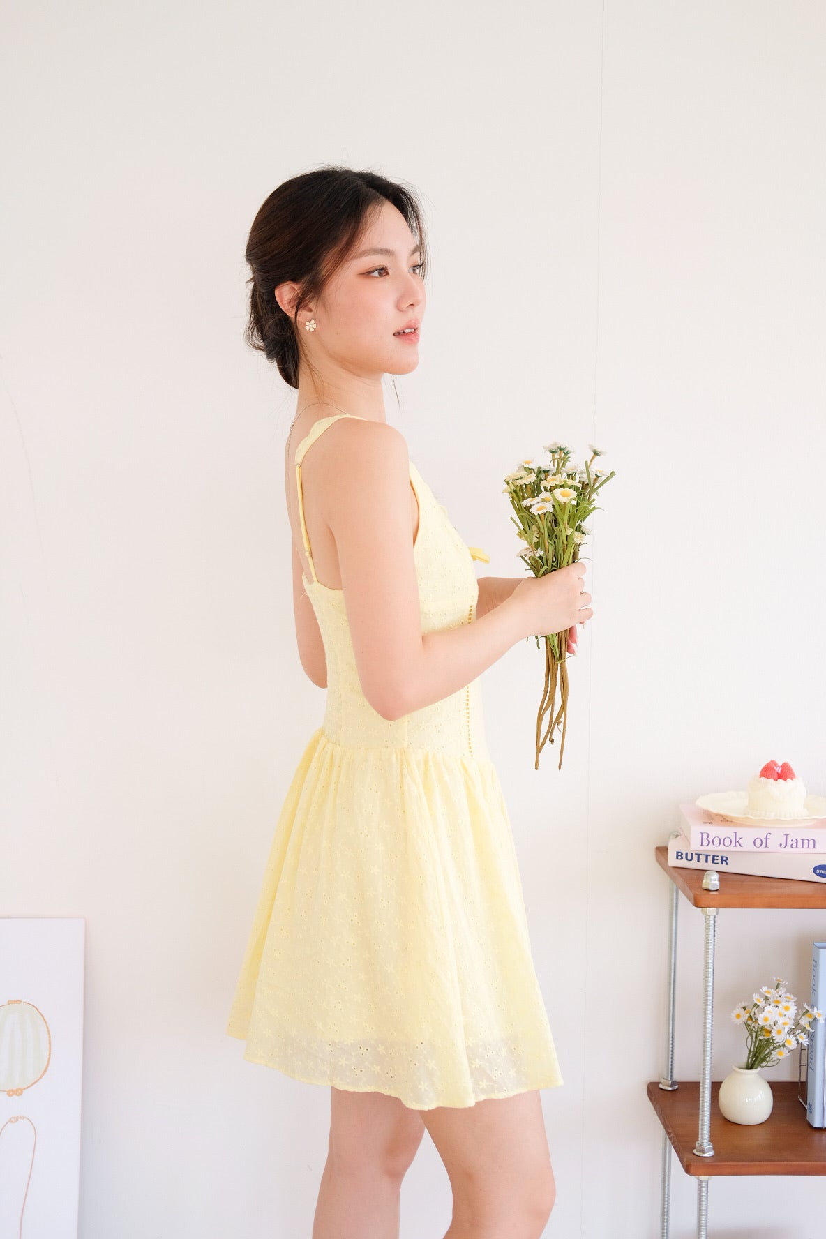 Reyna V Neck Eyelet Skater Dress (Sunshine Yellow)