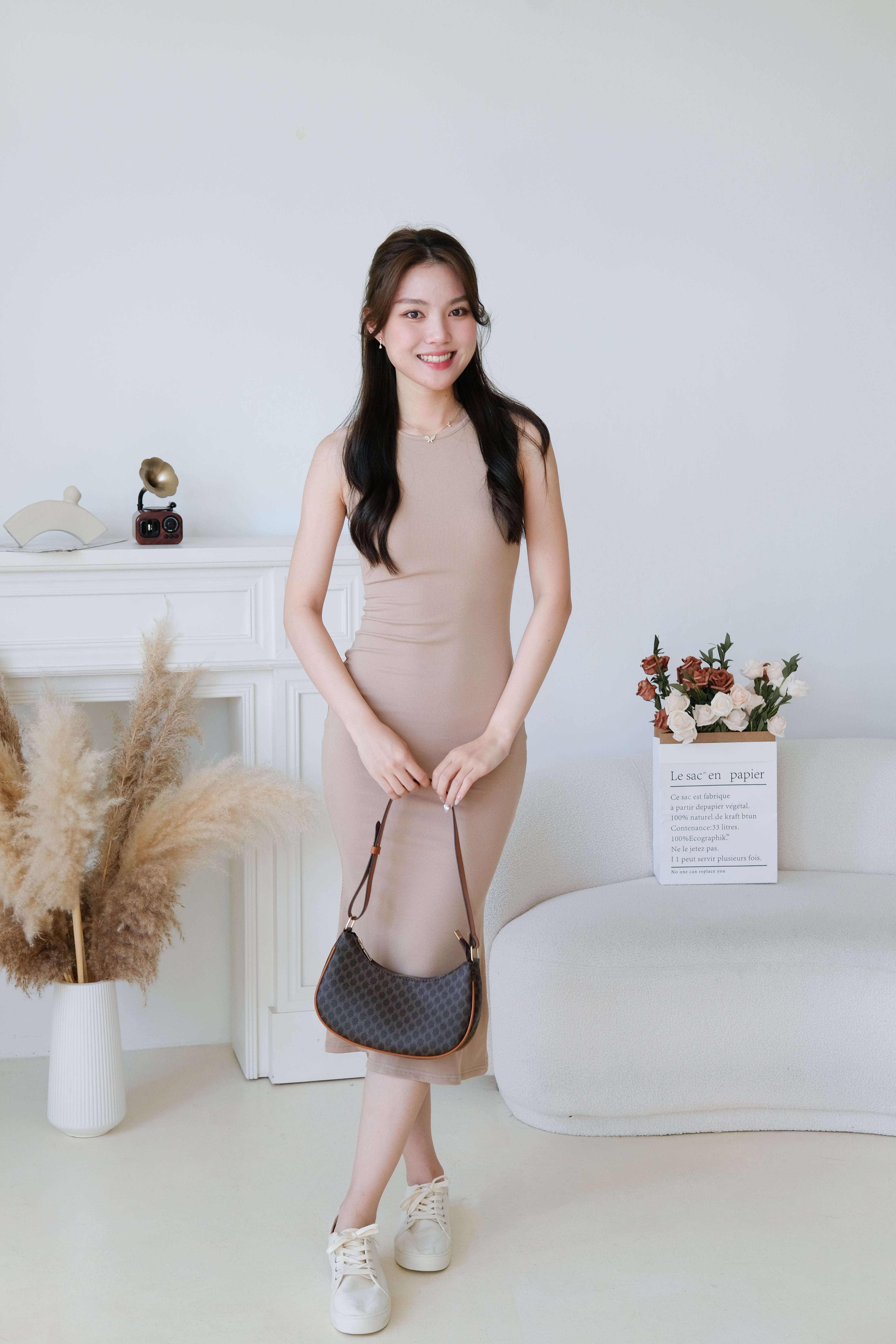 Stacey High Neck Bodycon Maxi Dress (Khaki)