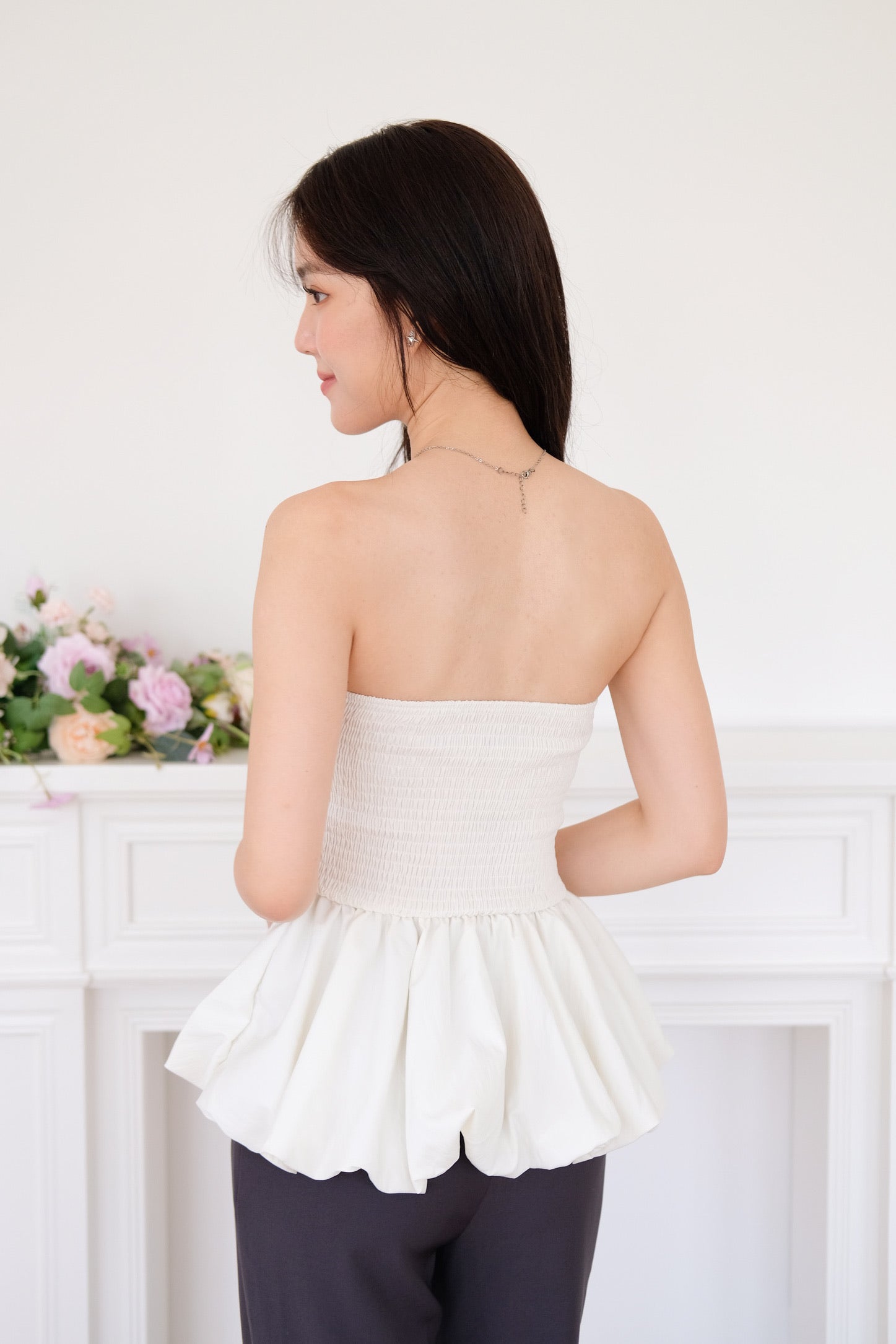 Reiko Peplum Tube Top (Cream)