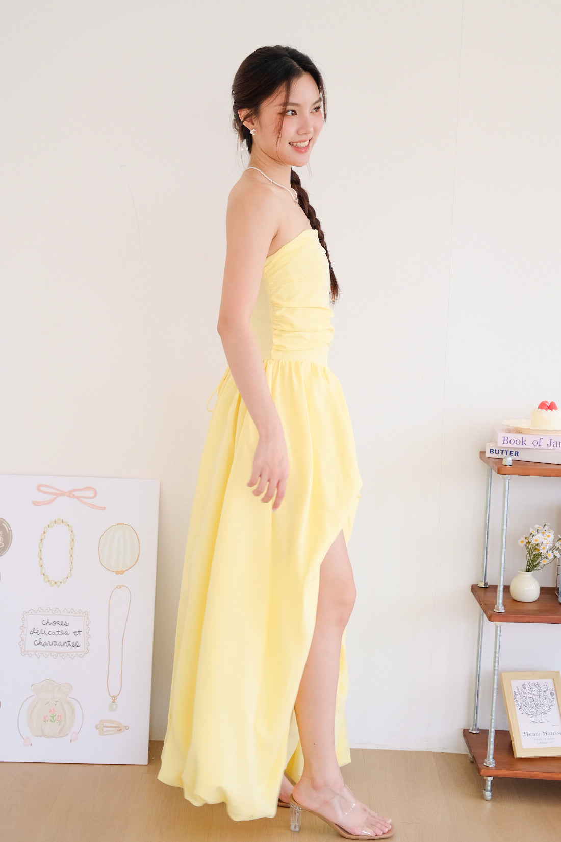 Vianna Asymmetrical Slit Bubble Maxi Dress (Sunshine Yellow)