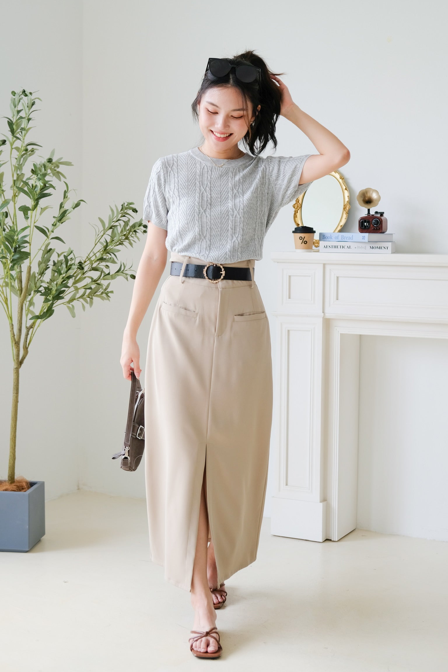 Carey Knit Tee (Light Grey)