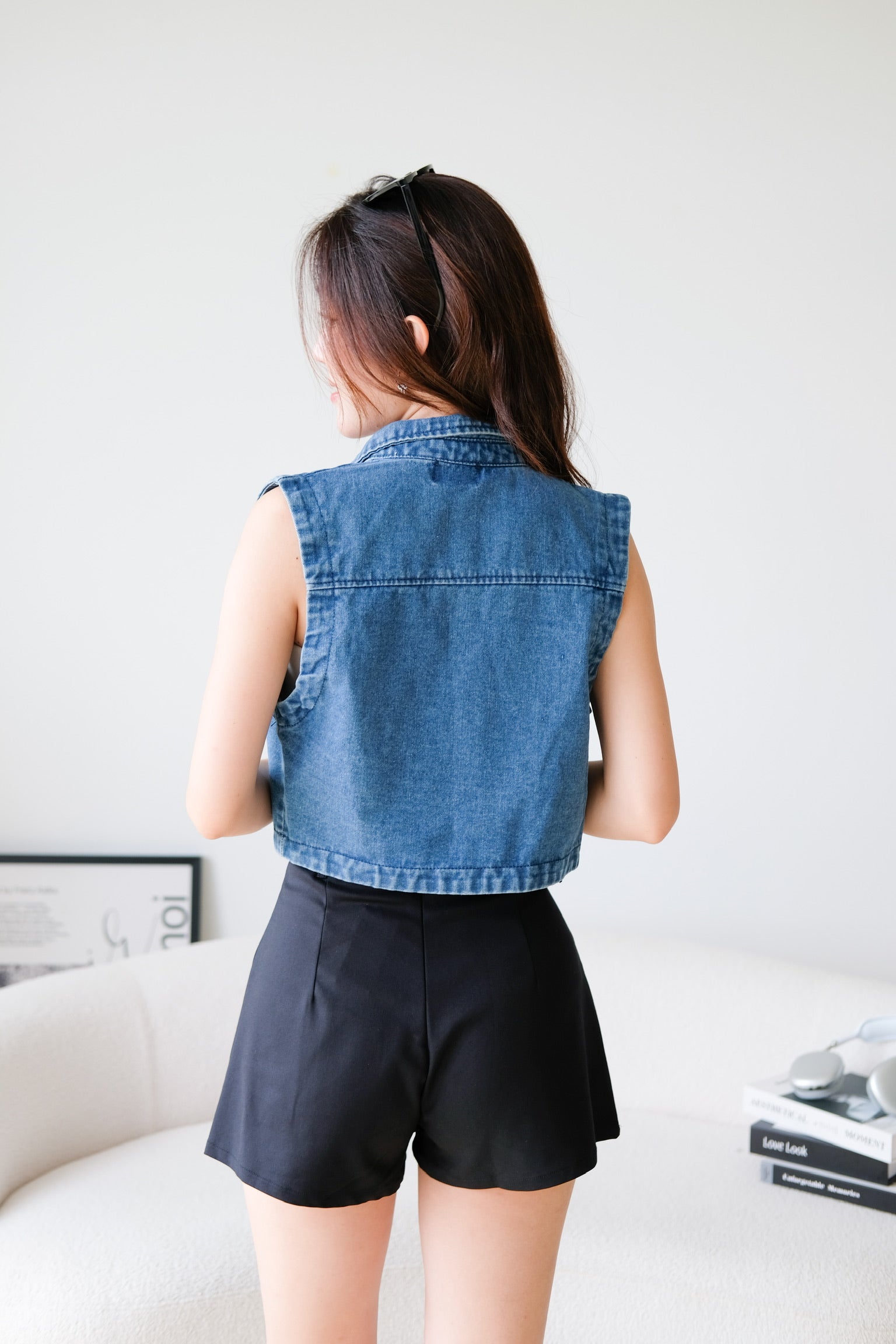 Divine Collared Denim Vest (Medium Blue)