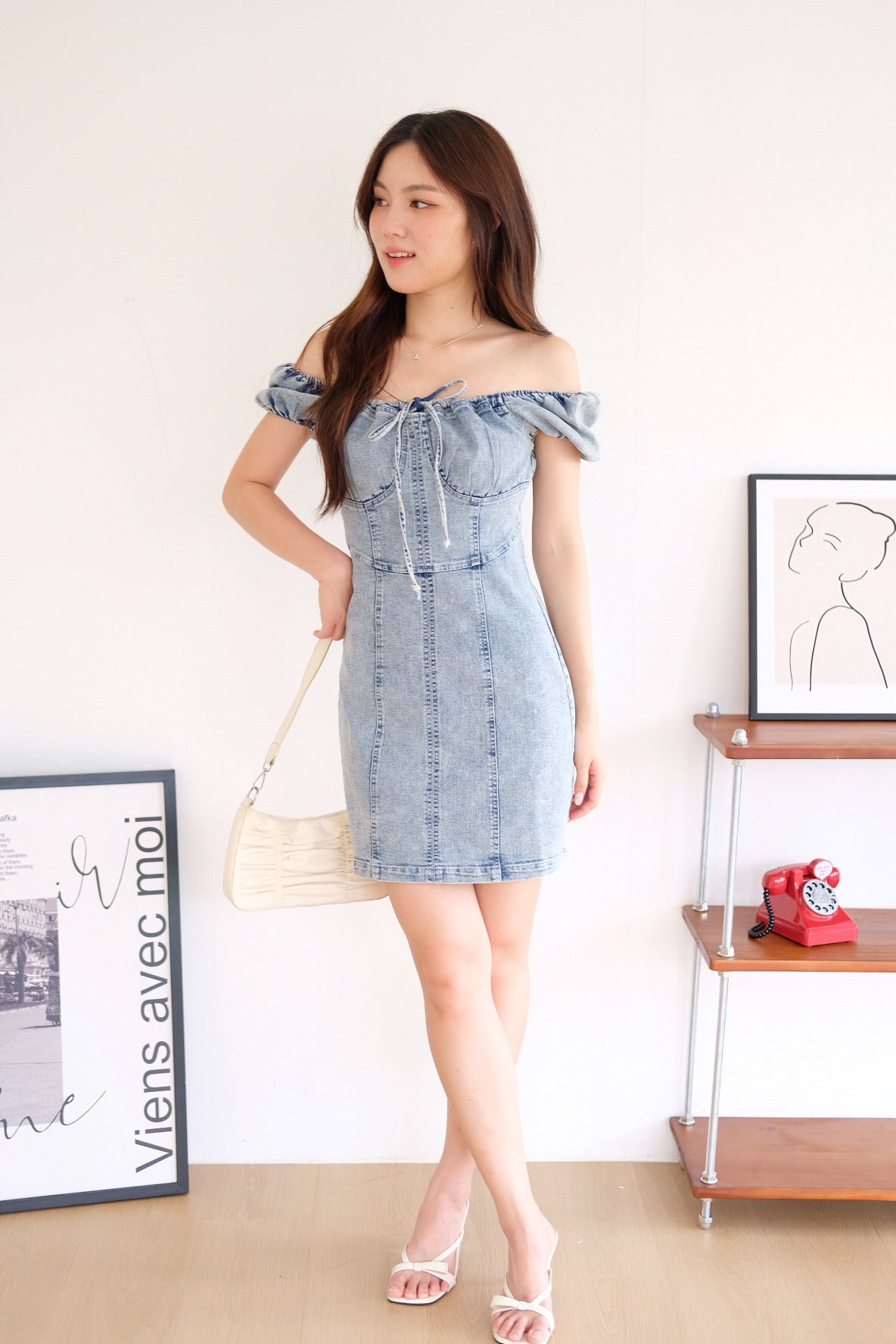 Celeste Ribbon Denim Dress (Light Blue)