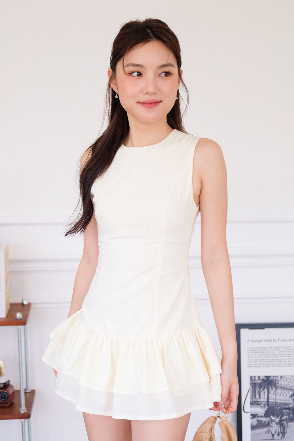 Minji Plaid Ruffle Dress (Light Yellow)