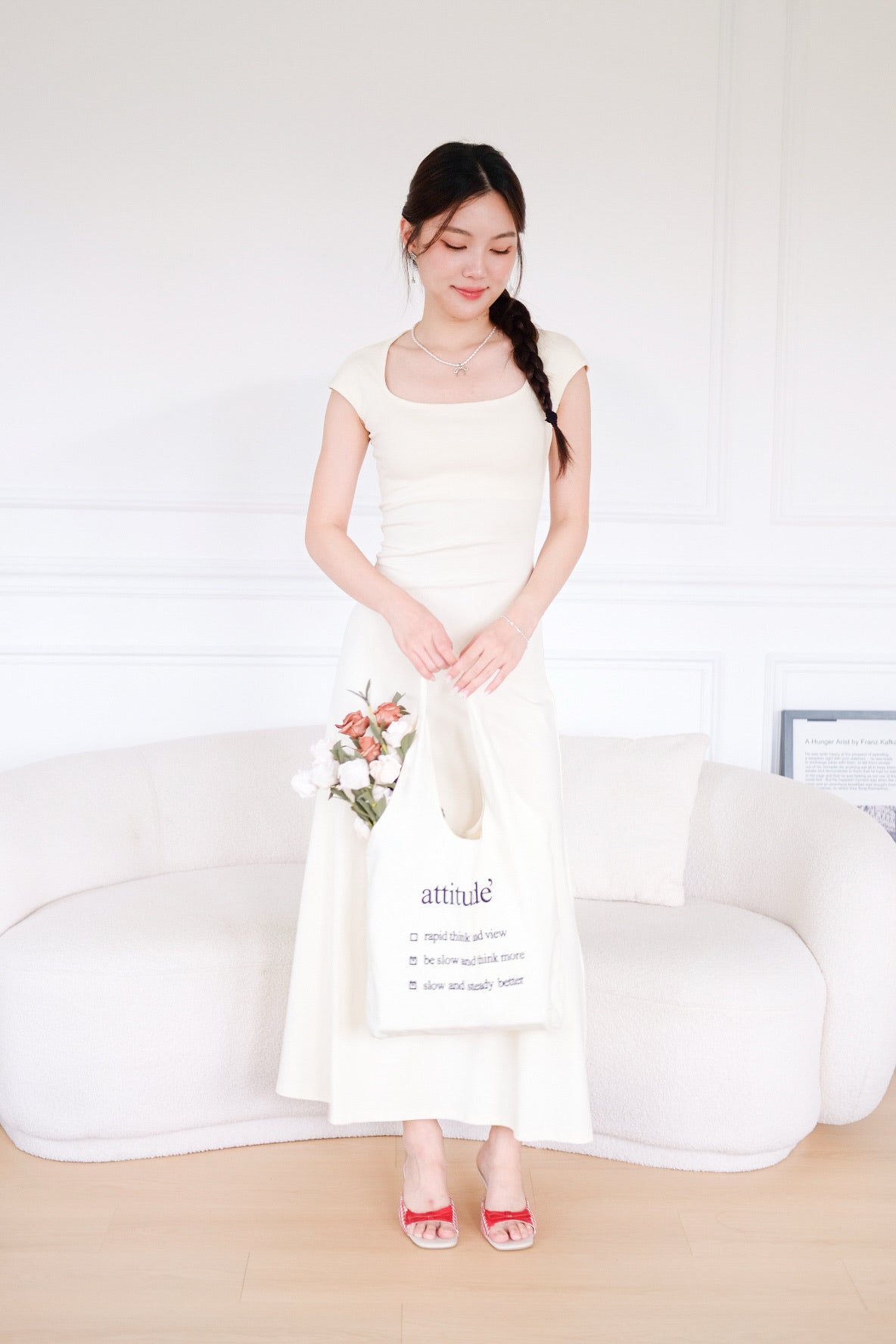 Jillian Padded Skater Maxi Dress (Beige)