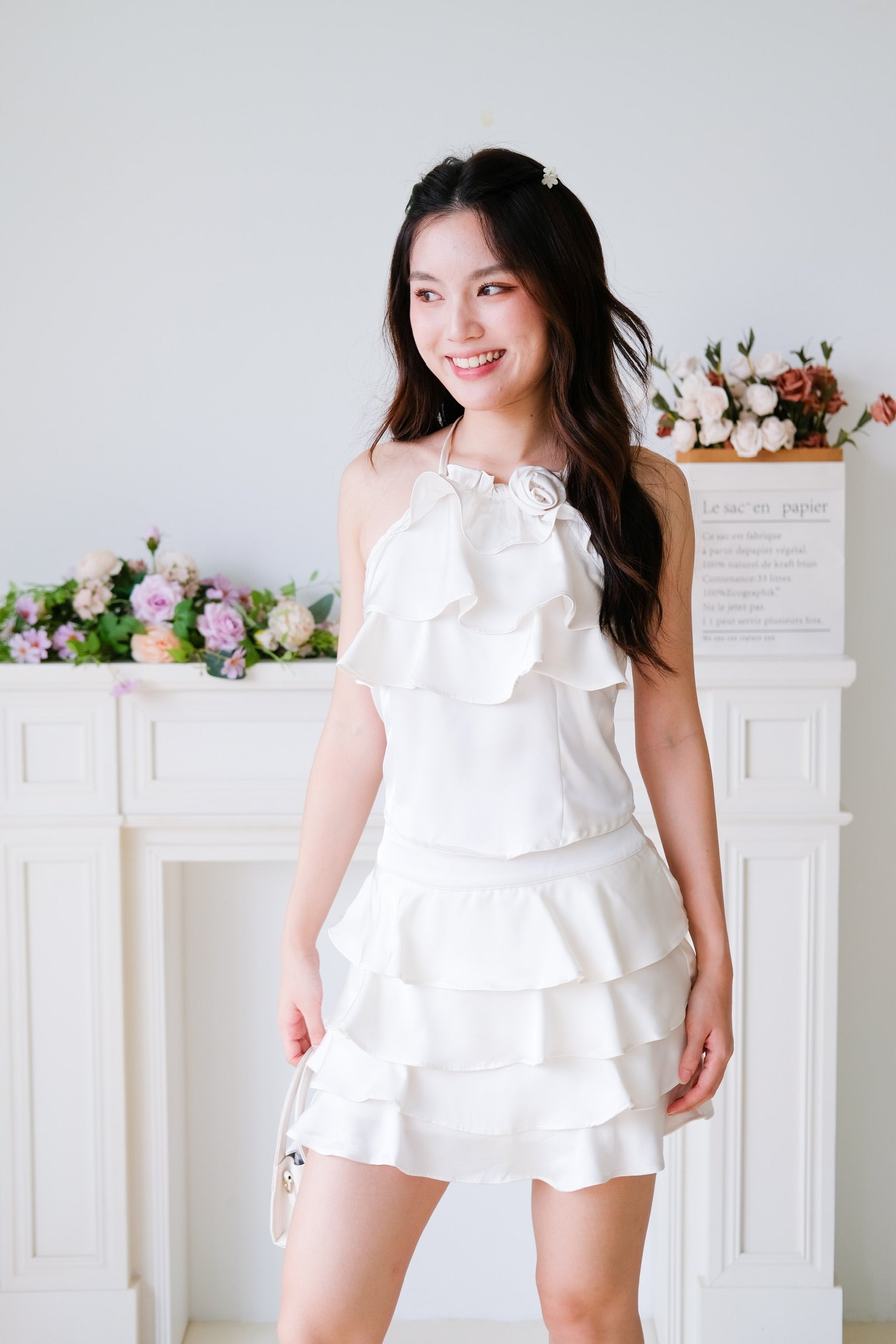 Rosalie Ruffle Tiered Halter Set (Cream)