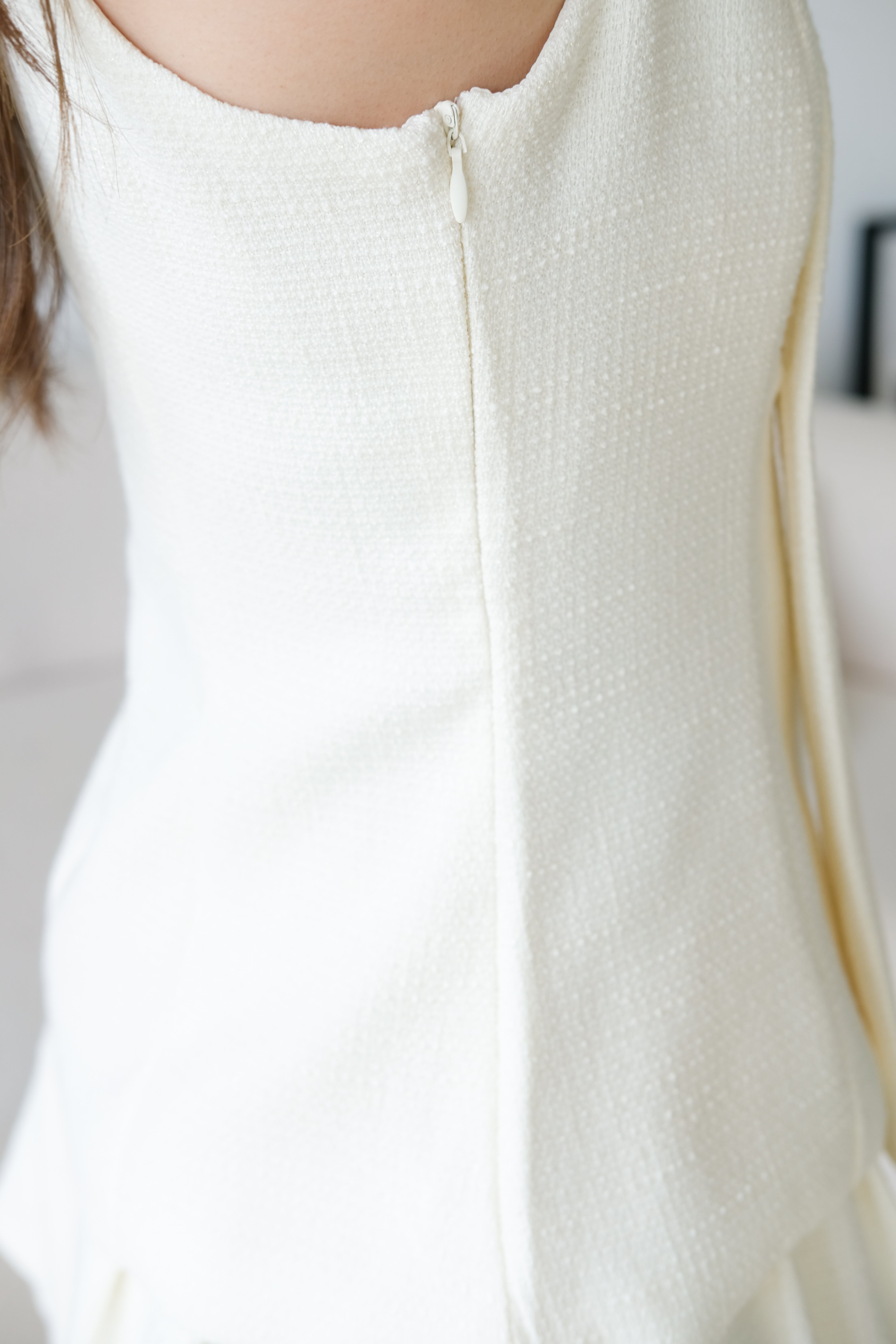 Gwen Collared Tweed Set (White)