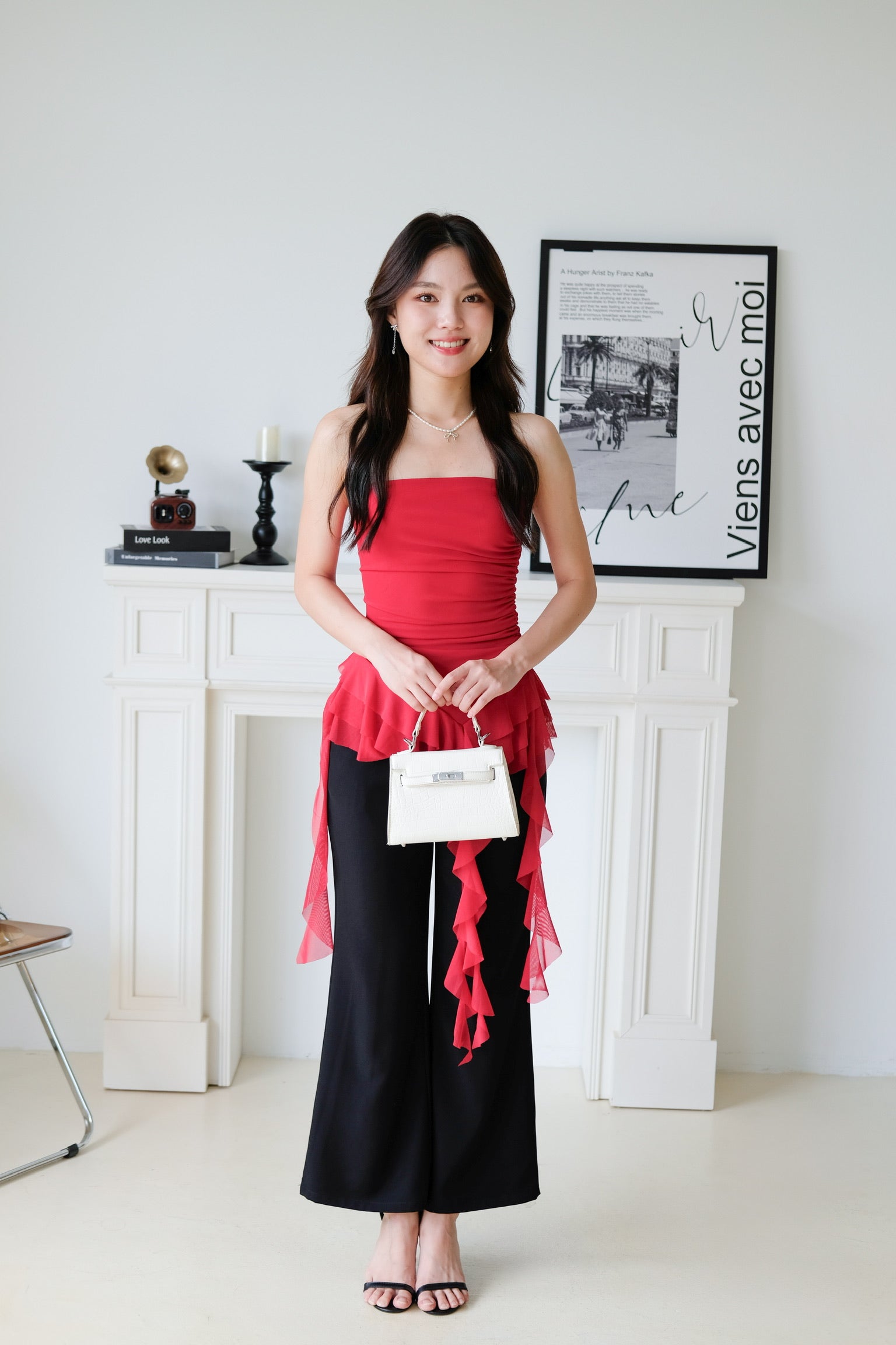 Sona Ruffle Assymetrical Tube Top (Red)