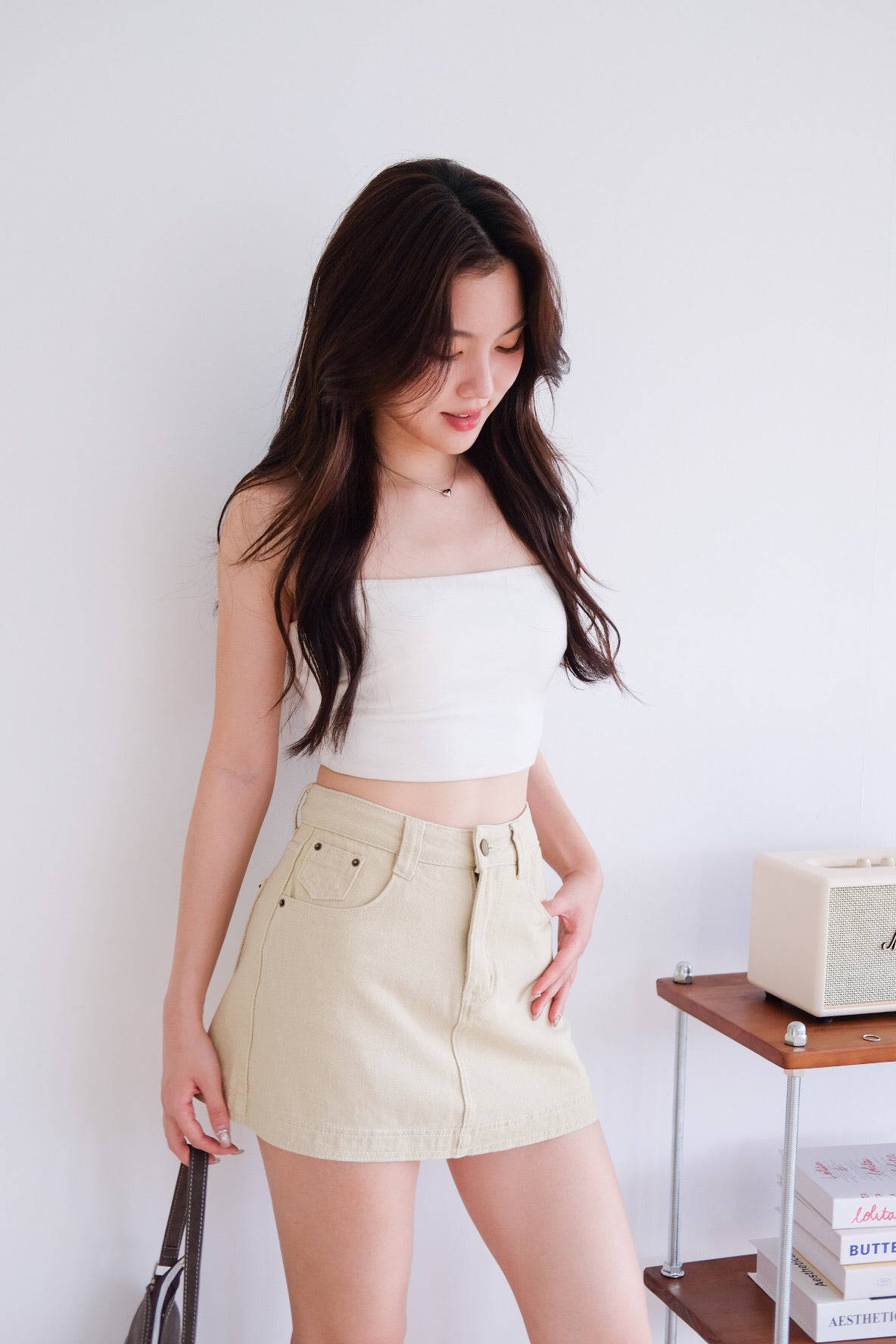 Levin Denim Skorts (Light Khaki)
