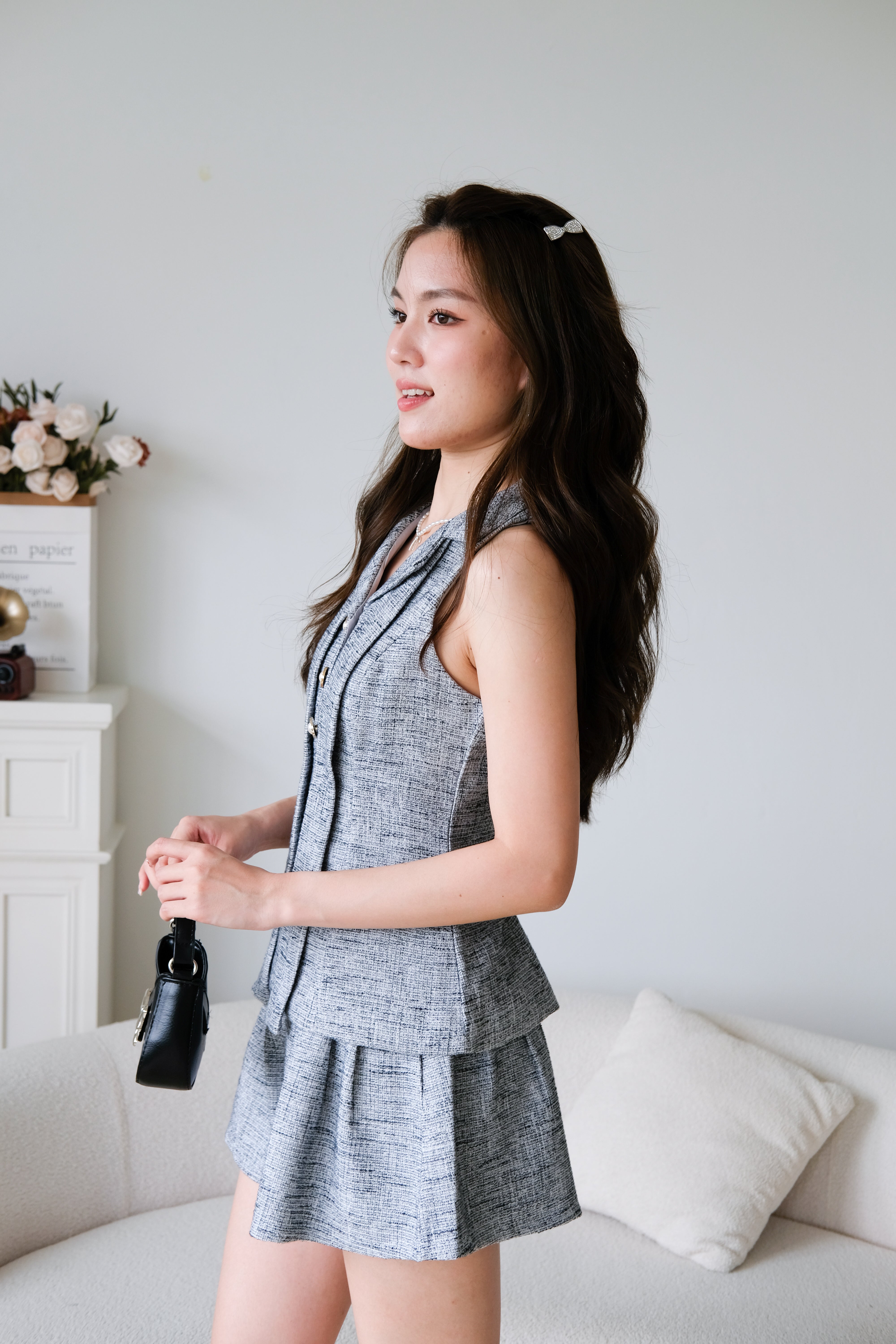 Gwen Collared Tweed Set (Grey)
