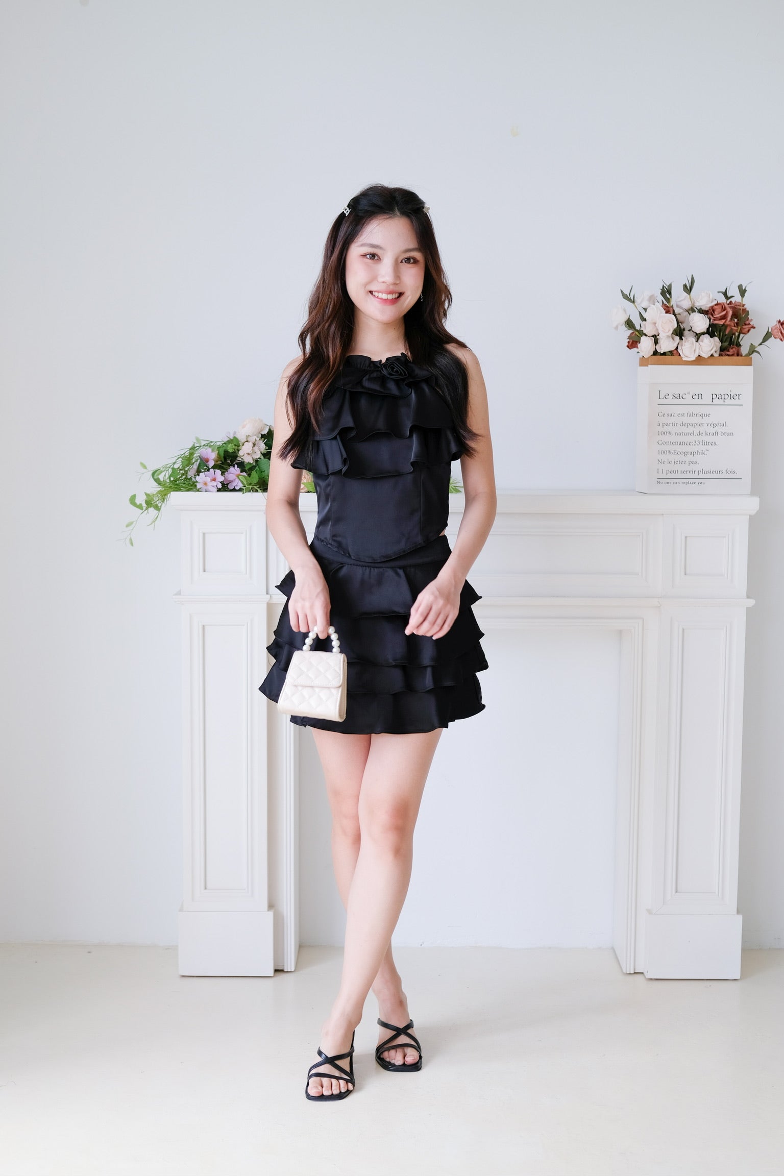 Rosalie Ruffle Tiered Halter Set (Black)