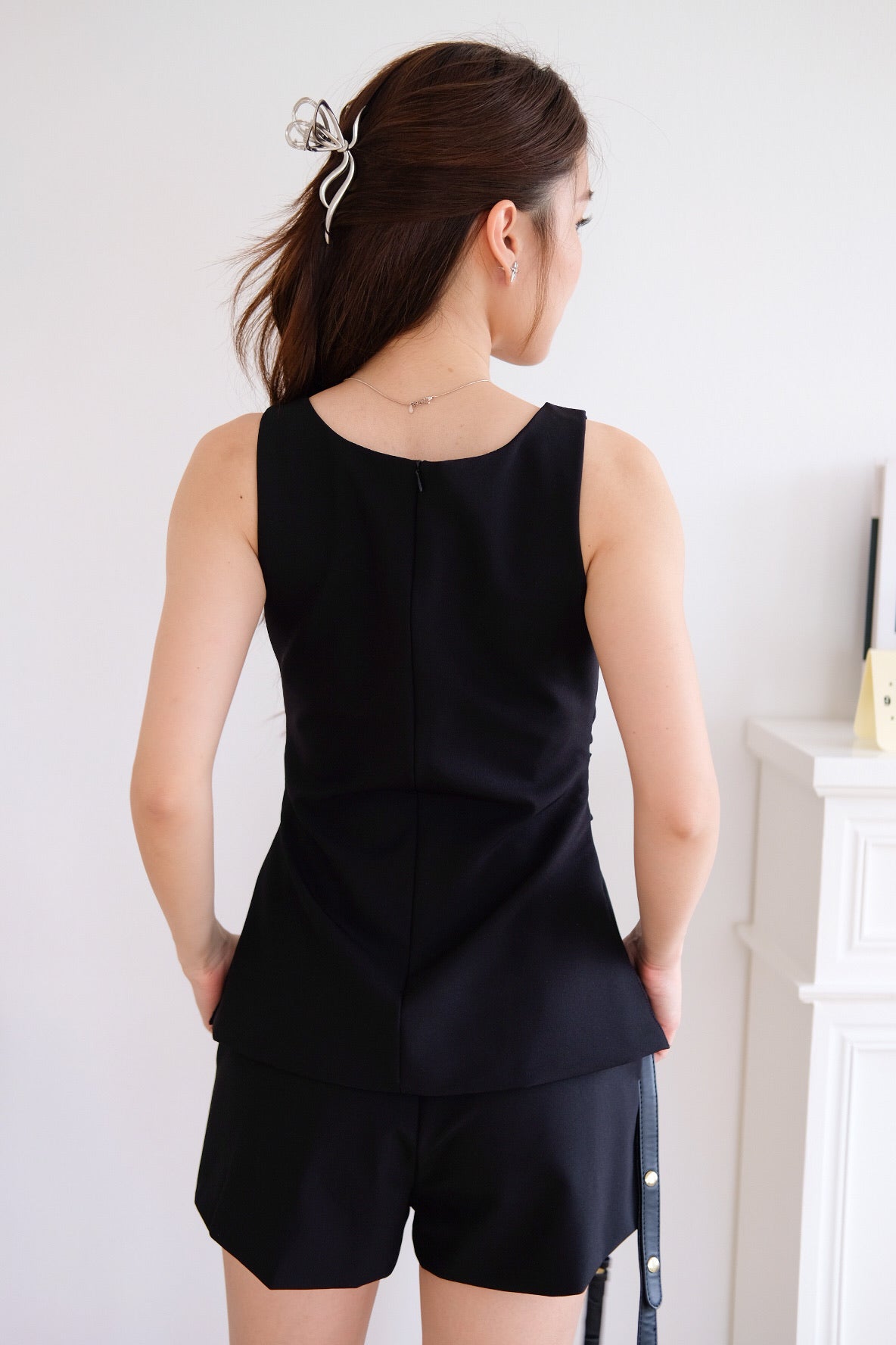 Cooper Ruched Flare Top (Black)