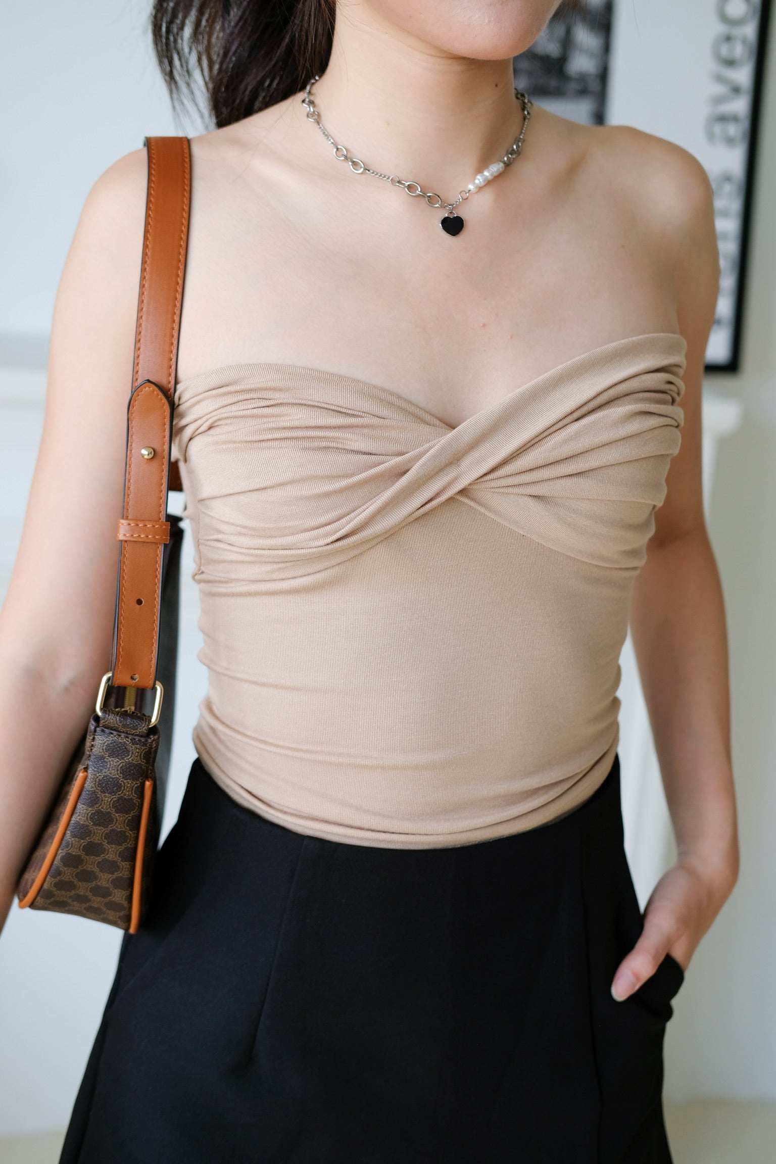 Naomi Twist Cotton Tube Top (Khaki)