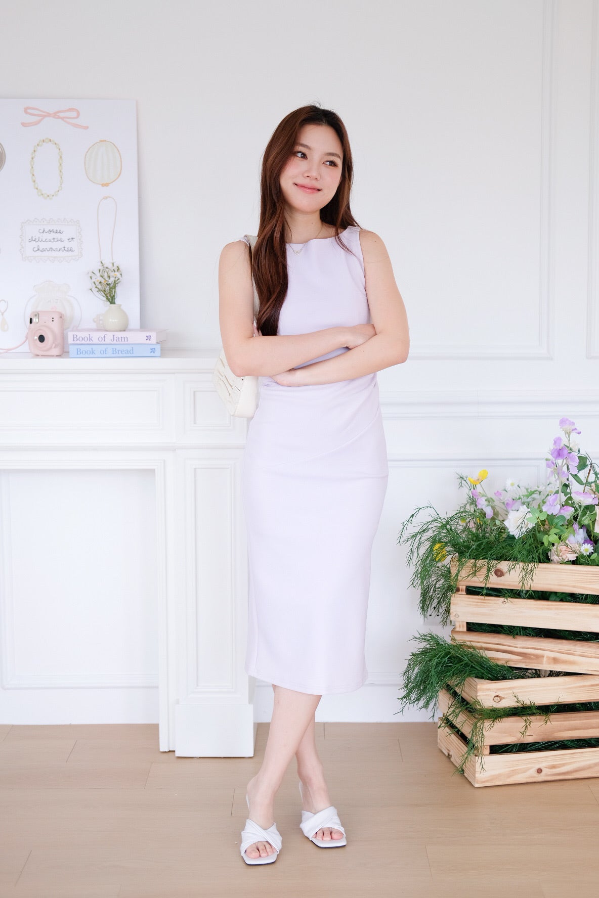 Felicia Boatneck Ruched Maxi Dress (Pastel Purple)