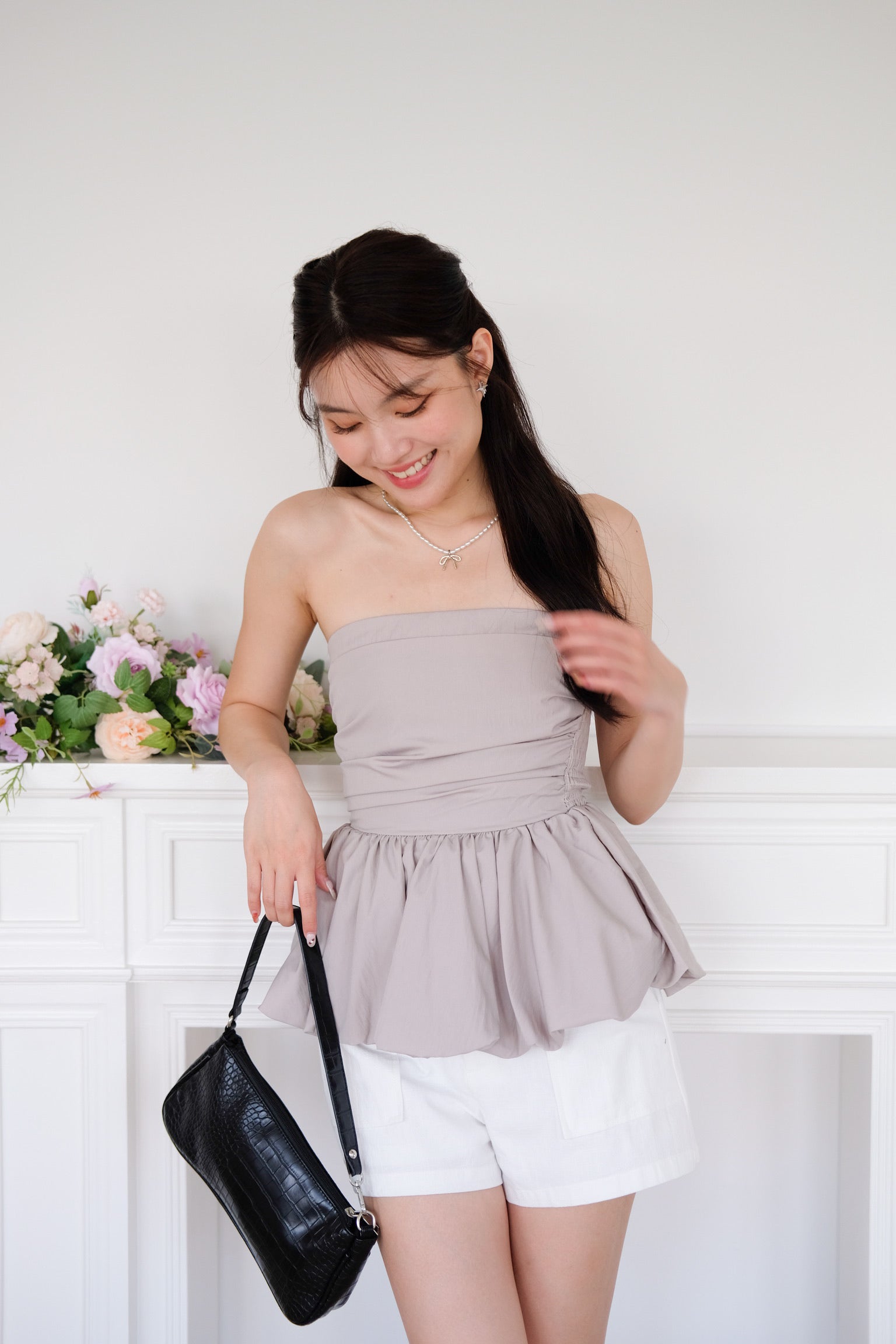 Reiko Peplum Tube Top (Light Grey)