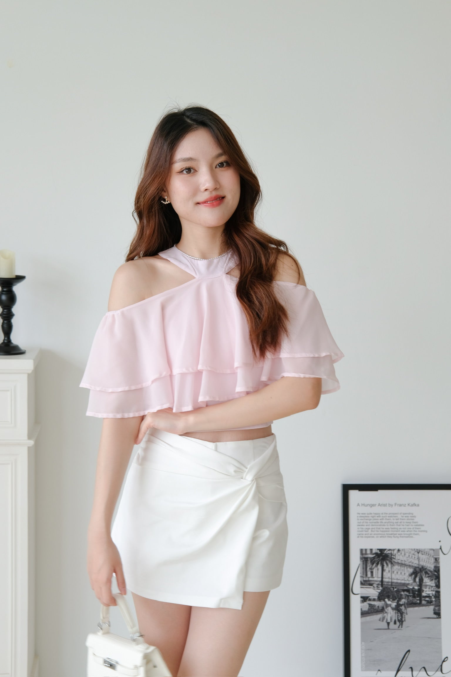 Estelle Halter Ruffle Tiered Crop (Pink)