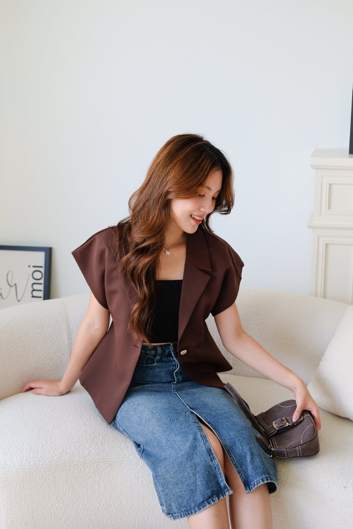 Workday Short Sleeves Blazer (Espresso Brown)