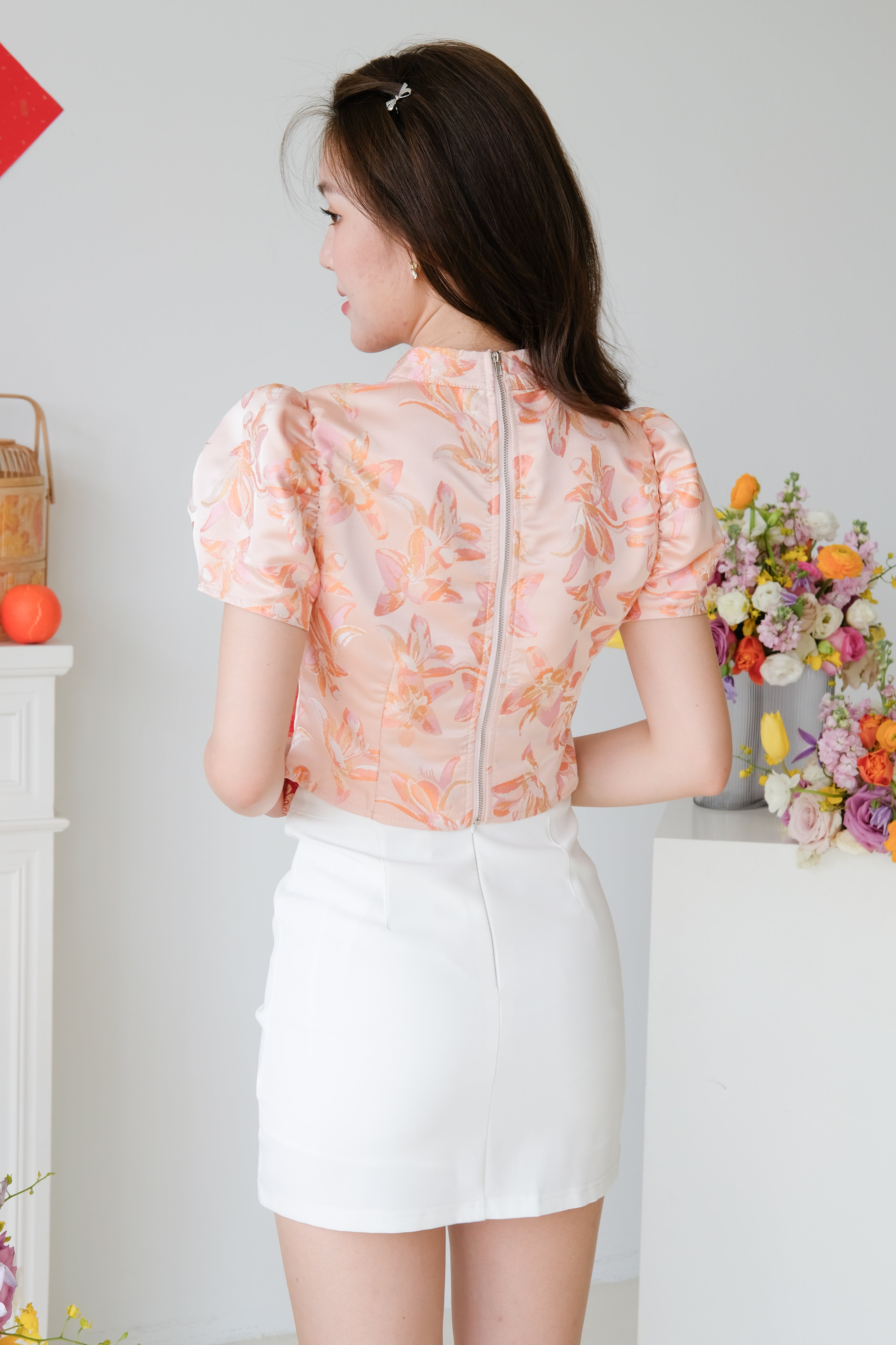 Yan Sleeve Cheongsam Top (Tangerine Pink)