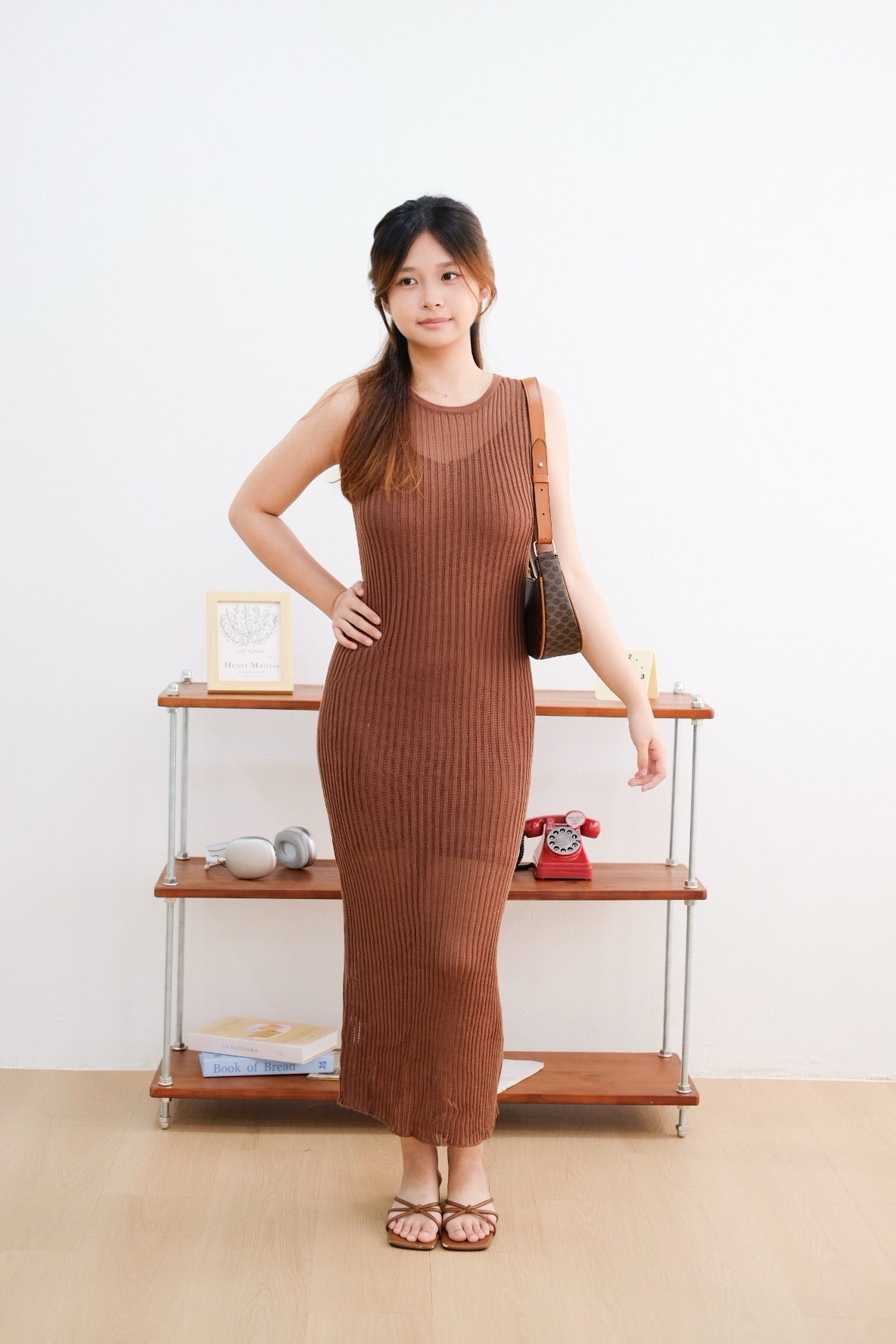 Brown Knit Bodycon Maxi Dress