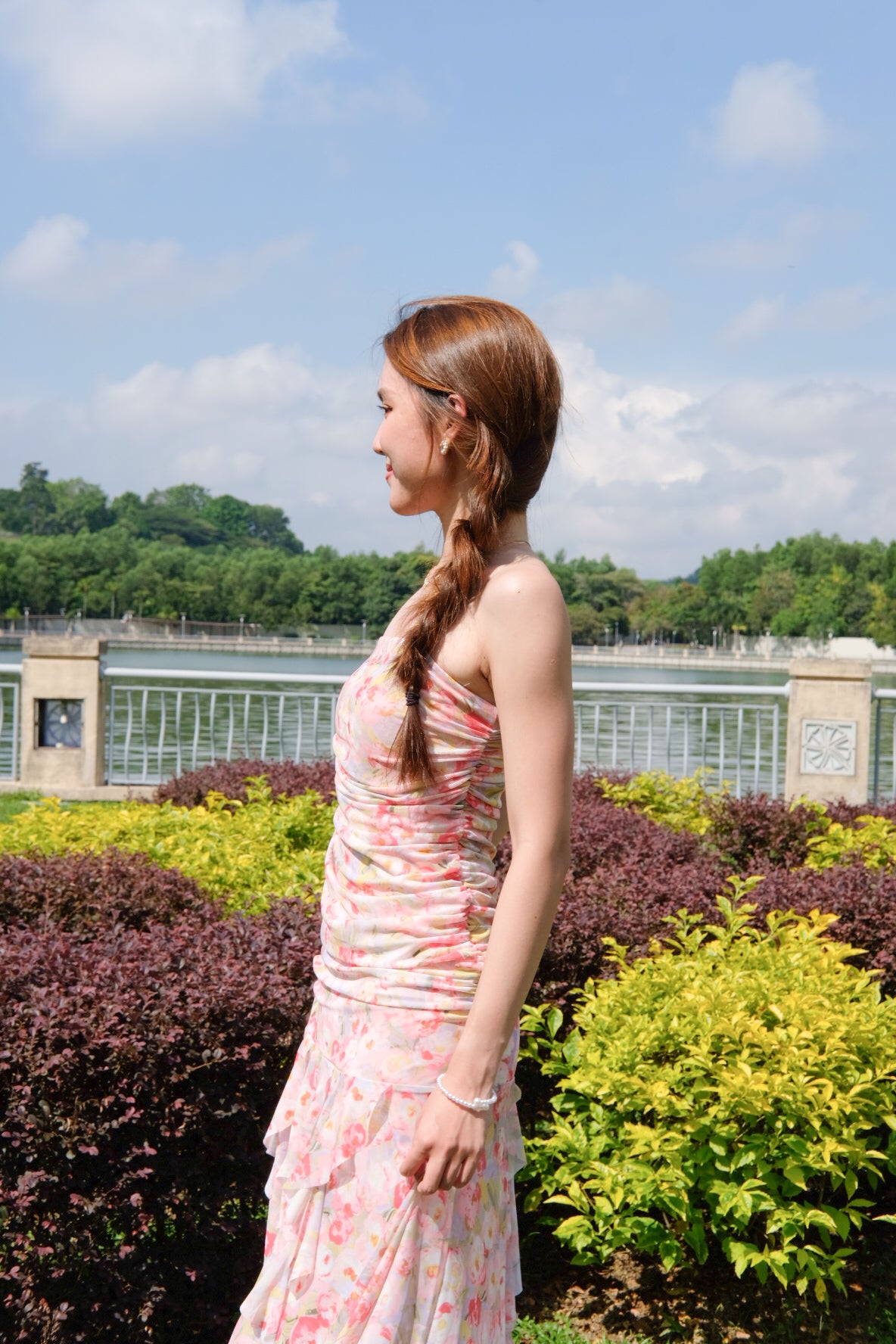 Rayla Floral Asymmetrical Tube Dress (Raspberry Pink)