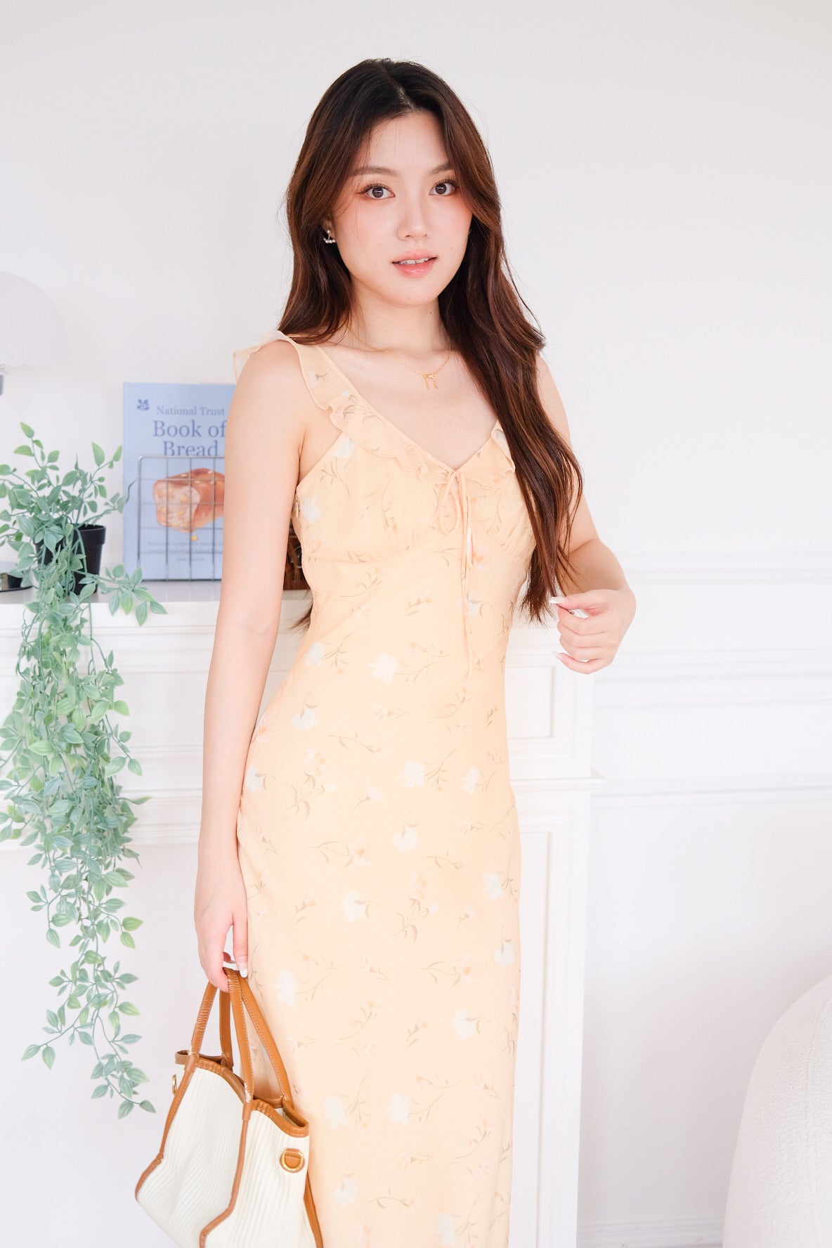 Liana Tie Front Floral Maxi Dress (Yellow)