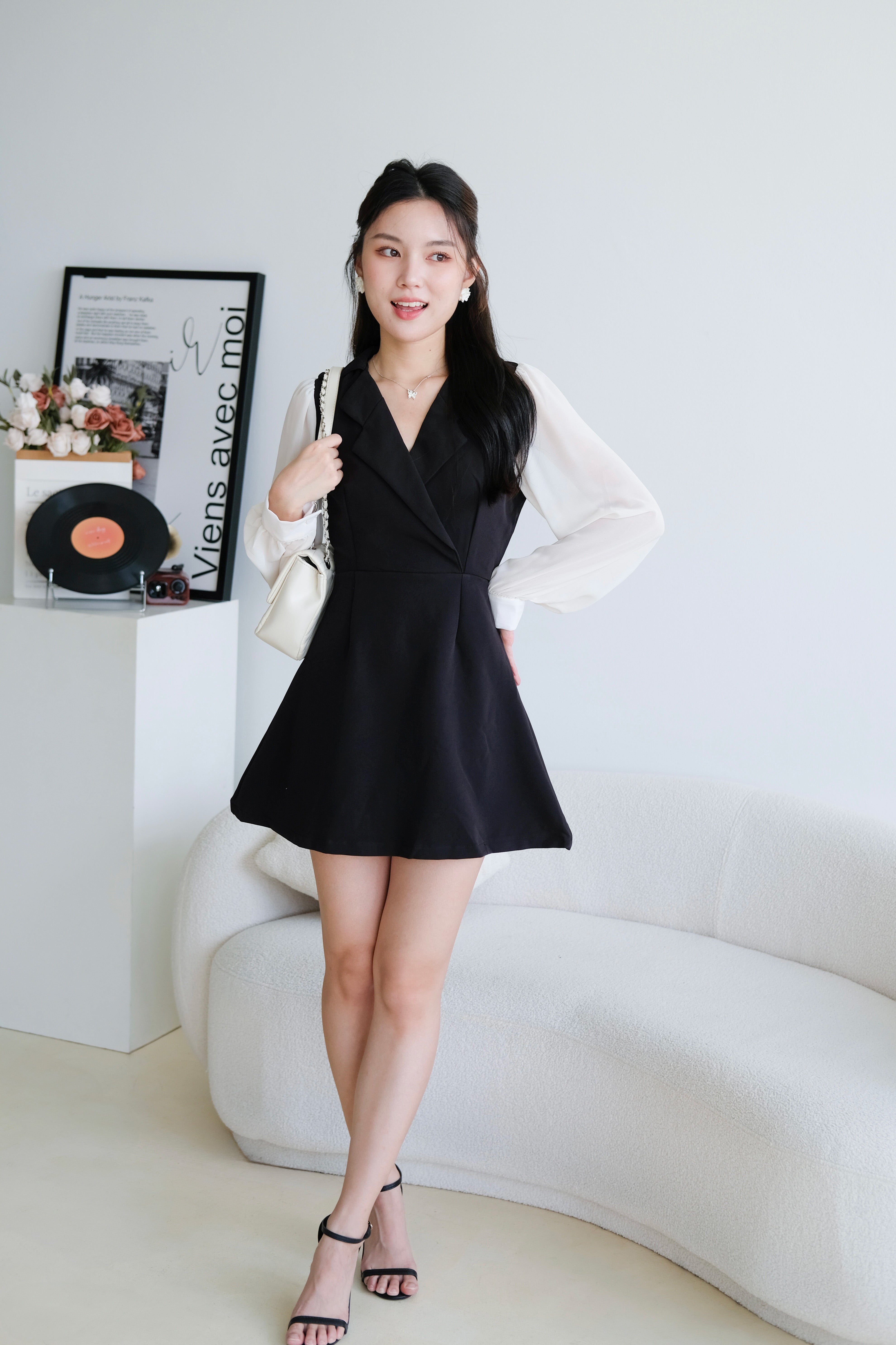 Louisa Blazer Sleeve Dress (Black)