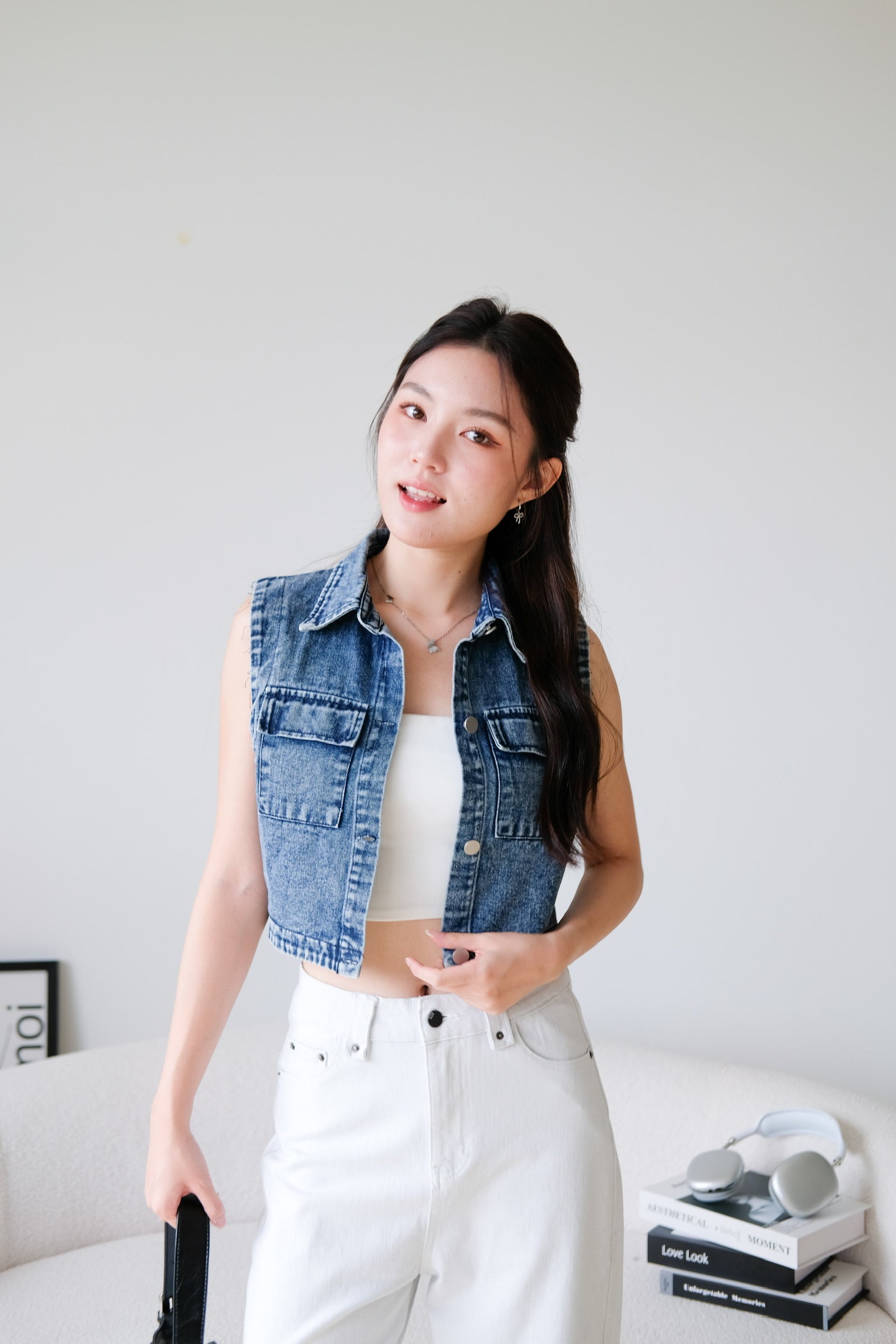 Divine Collared Denim Vest (Acid Blue)