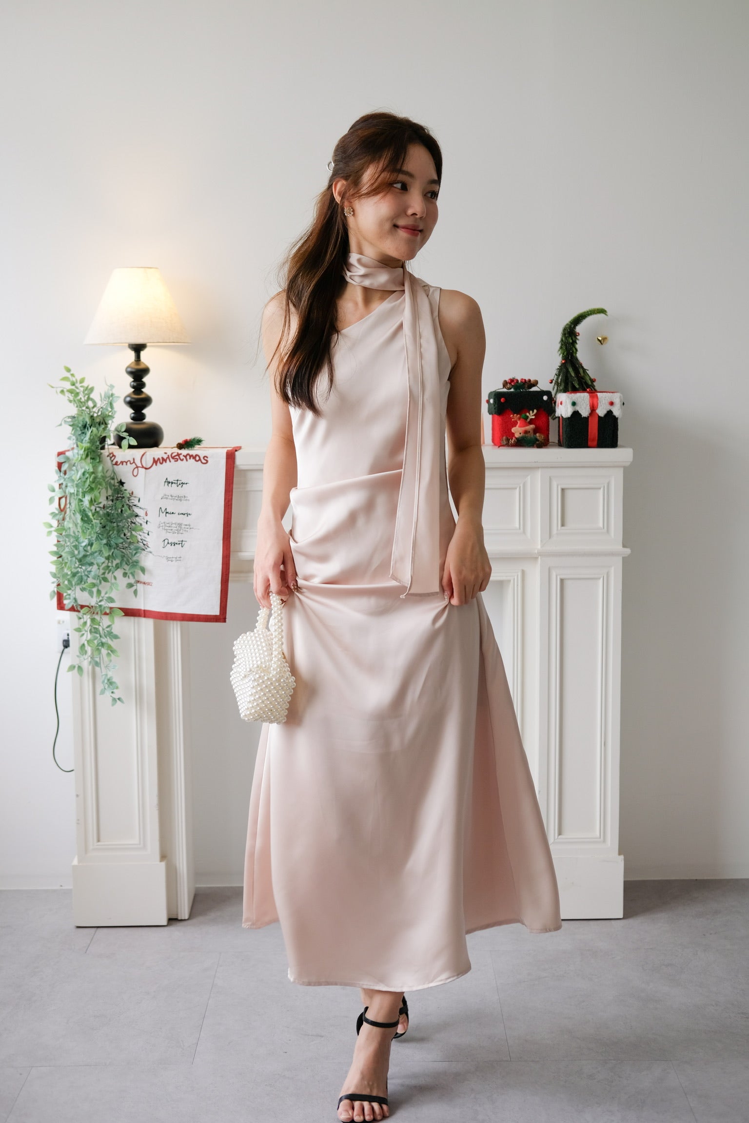 Caelyn Satin Toga Dinner Dress (Champagne)