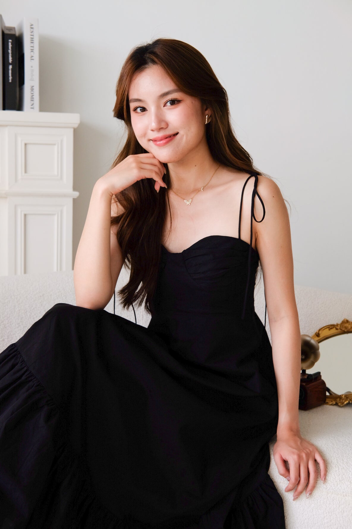 Delanie Sweetheart Ruffle Maxi Dress (Black)