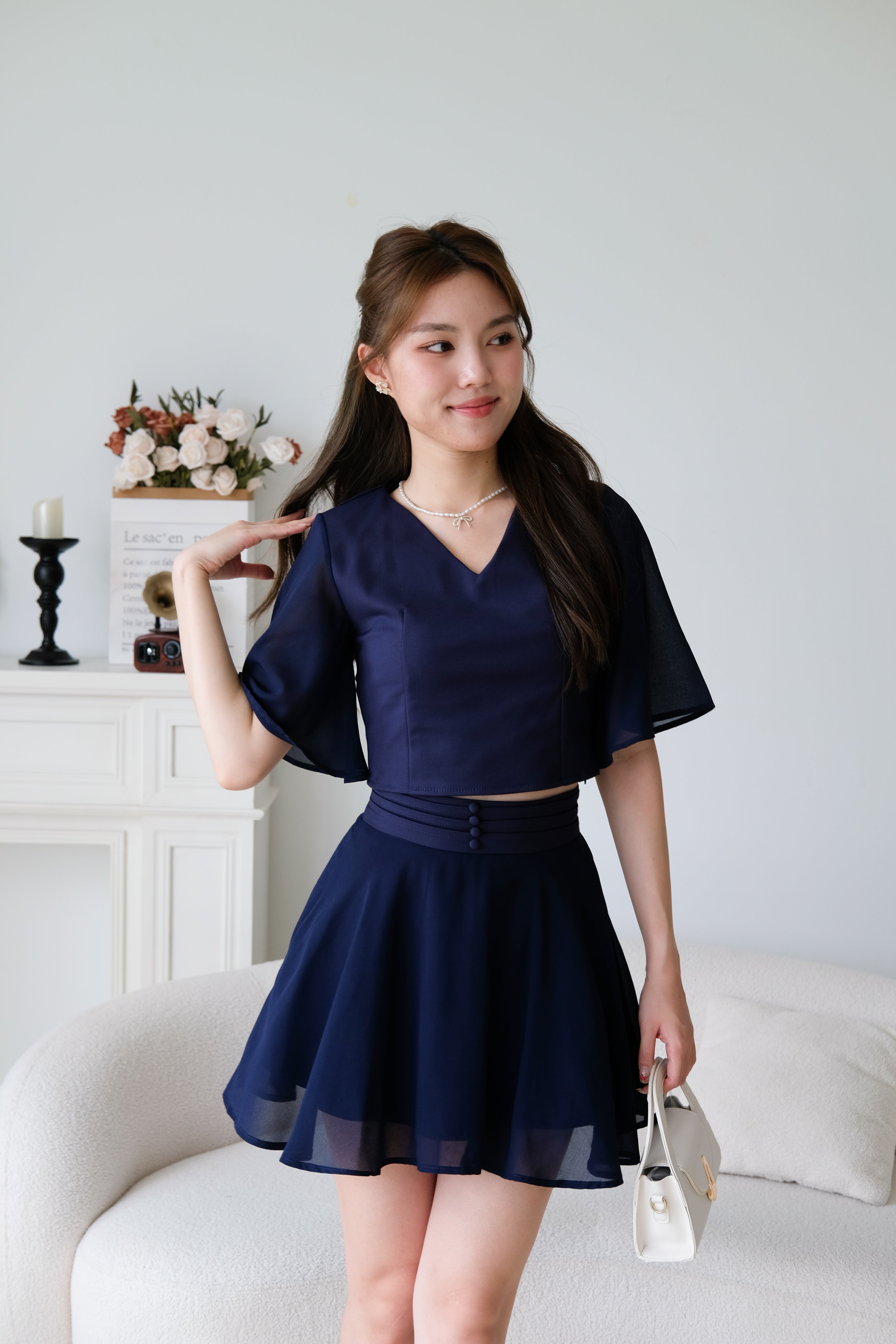 Caley Flutter Sleeves Set (Navy Blue)