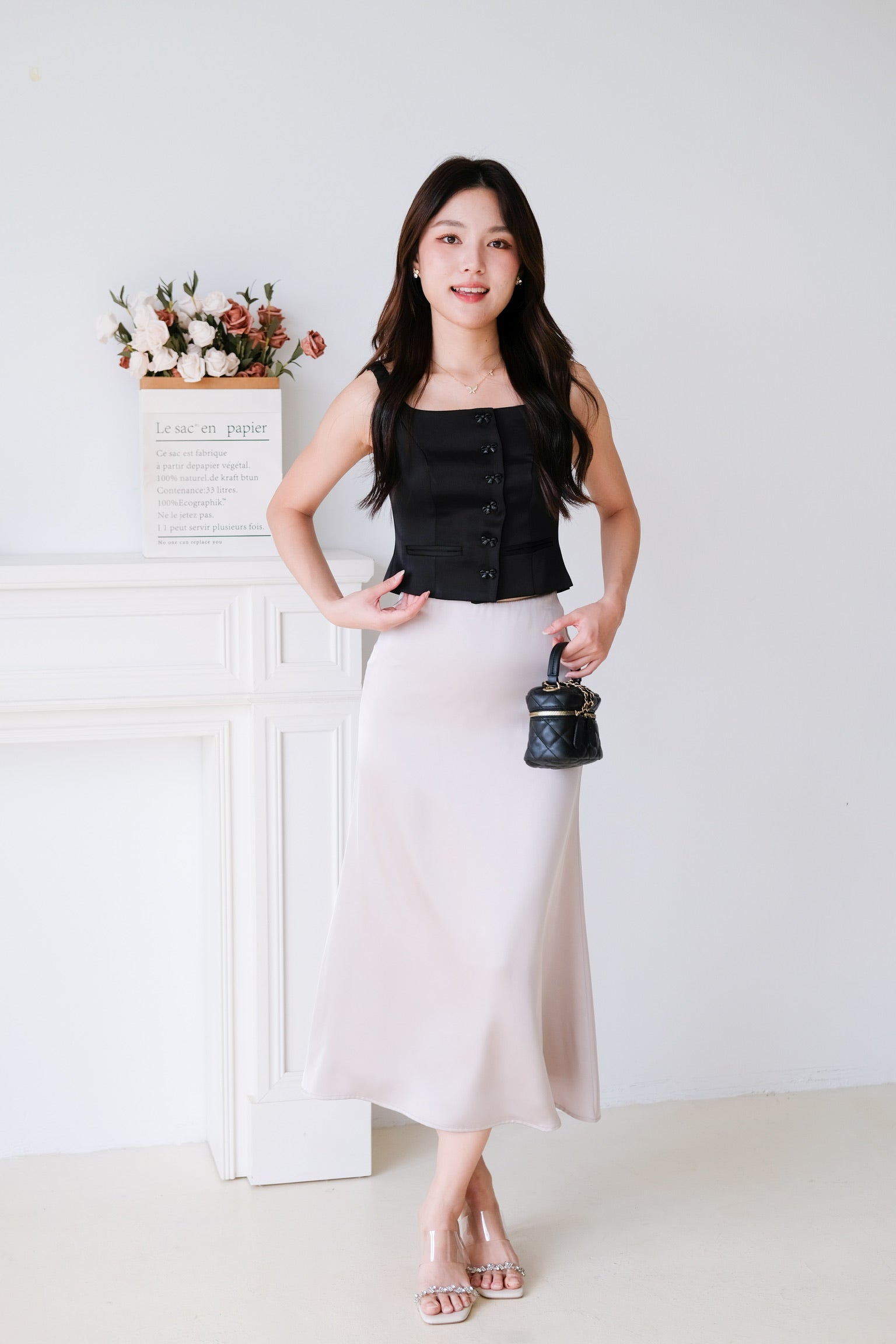 Maribelle Ribbon Scoop Top (Black)