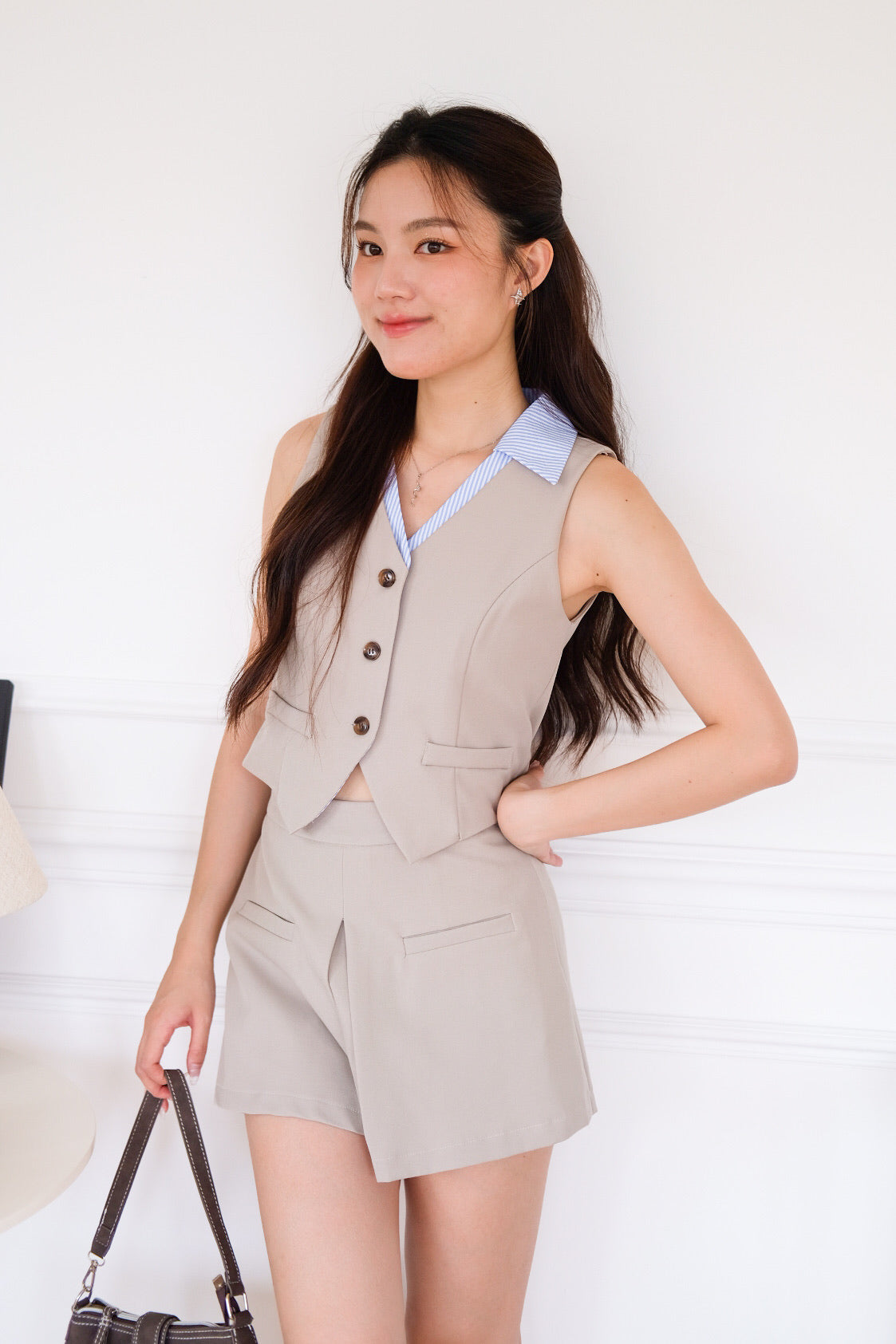 Mercer Tailored Contrast Vest Set (Sand Beige)