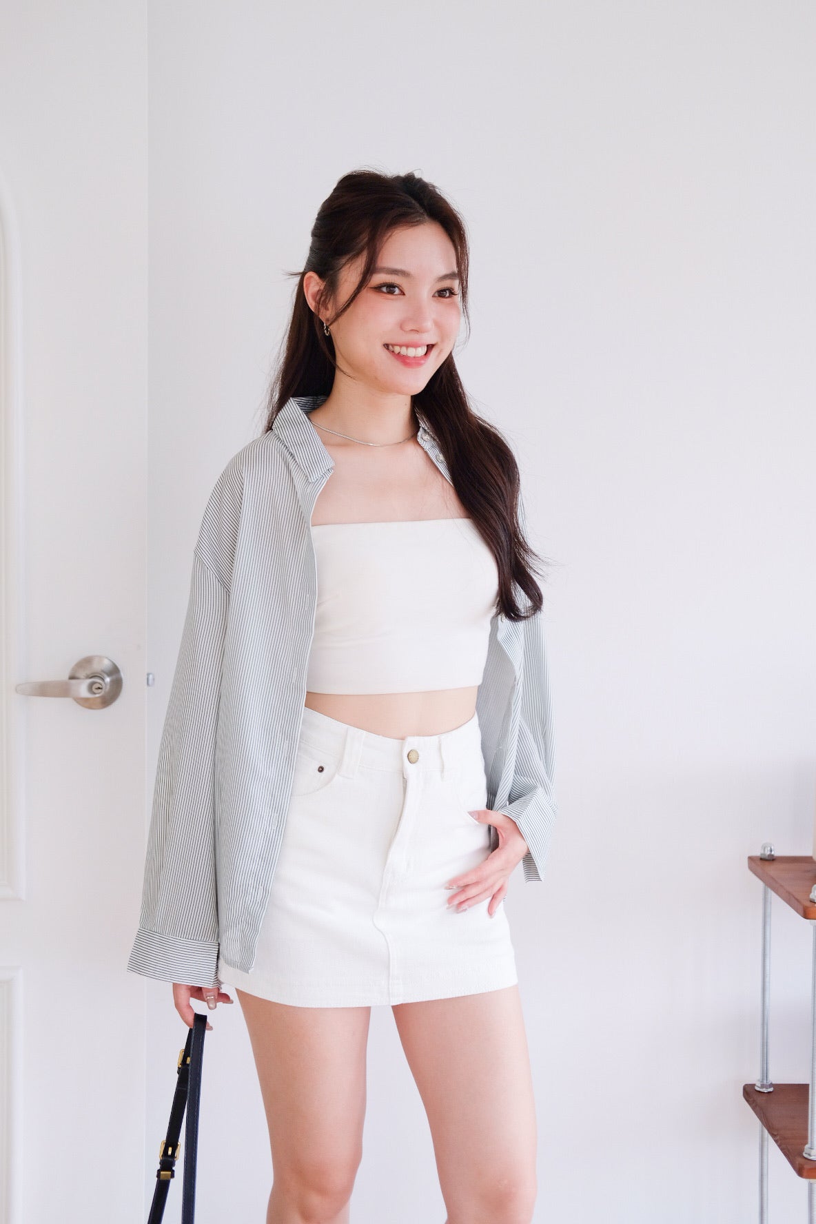 Downtown Oversized Shirt (Soft Green Stripes)