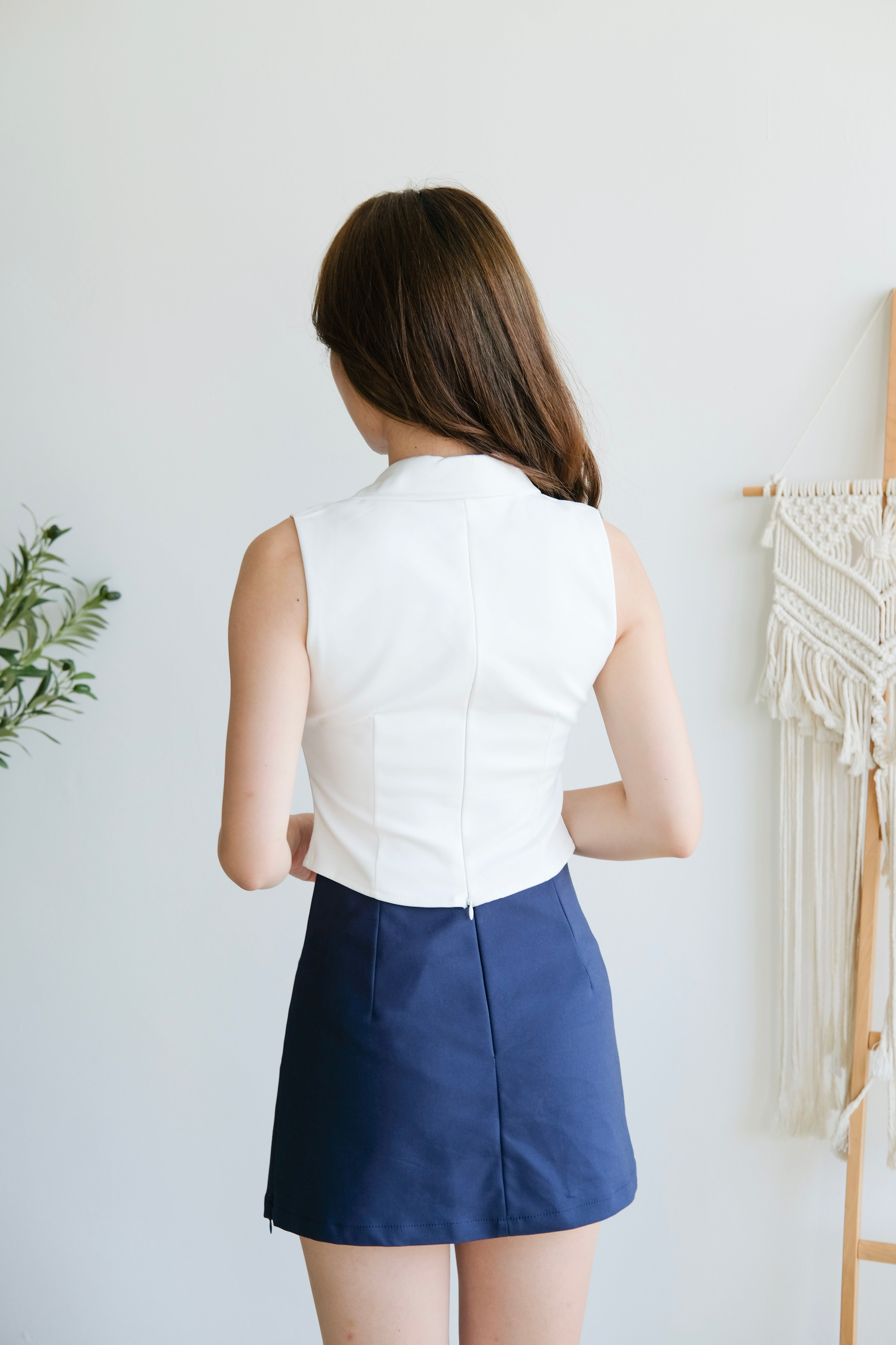 Teena Pearl Button Collared Top (White)